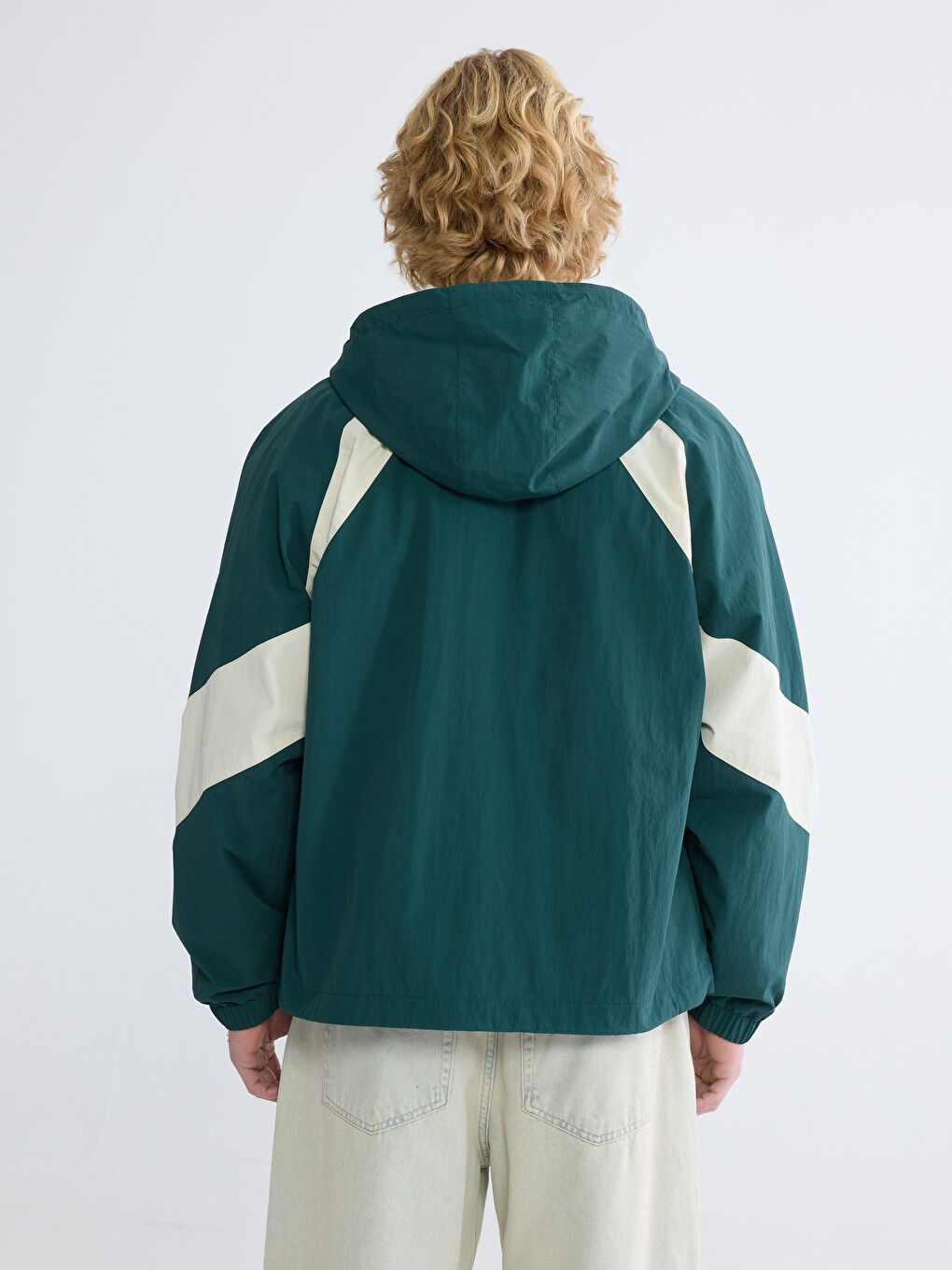 Yeşil Loose Fit Renk Bloklu Erkek Mont-4