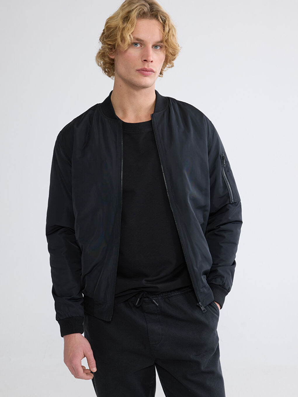 Regular Fit Baseball Collar Men's Bomber Jacket