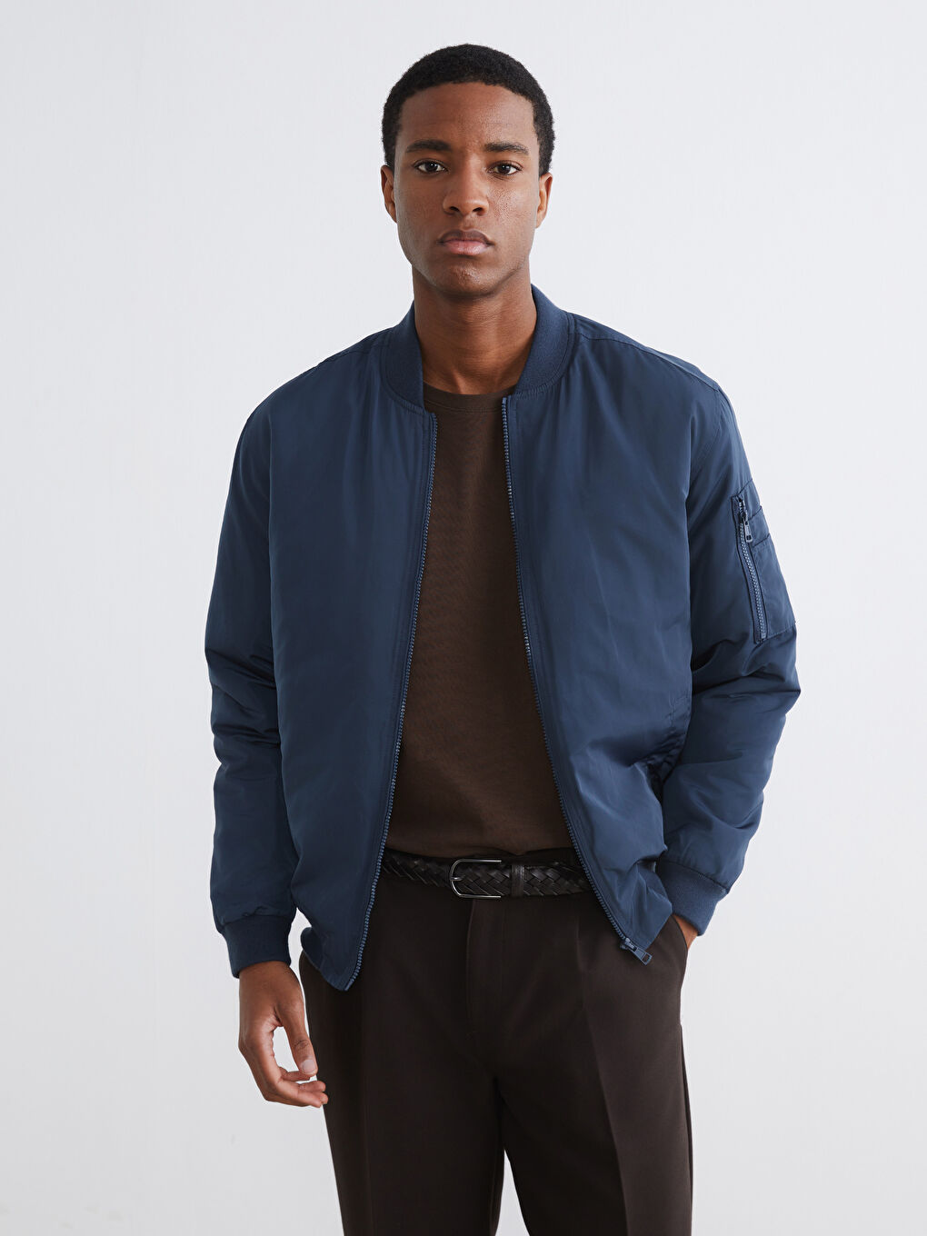 Regular Fit Baseball Collar Men's Bomber Jacket