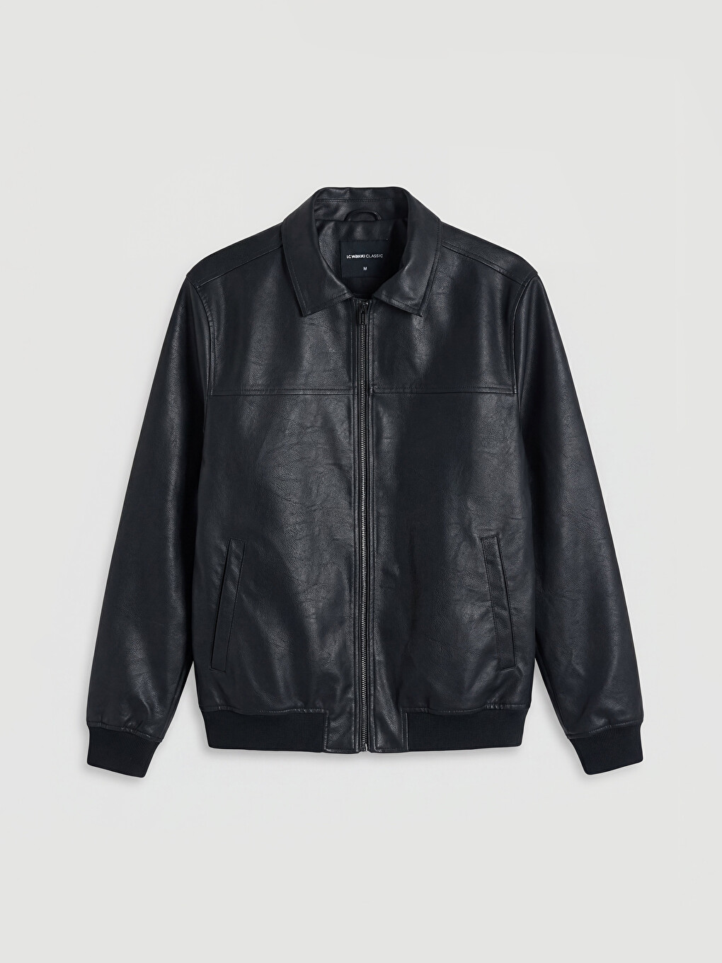 Standard Fit Shirt Collar Men's Faux Leather Coat-5