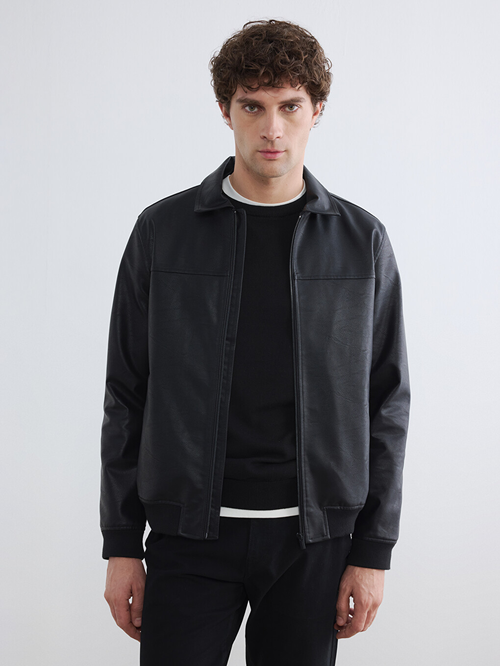 Standard Fit Shirt Collar Men's Faux Leather Coat