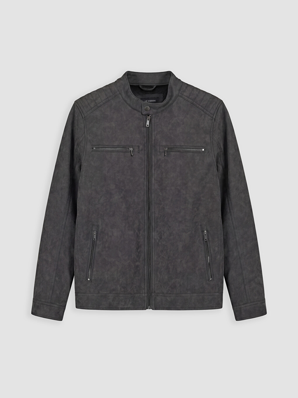 Gri Regular Fit Dik Yaka Süet Mont-3