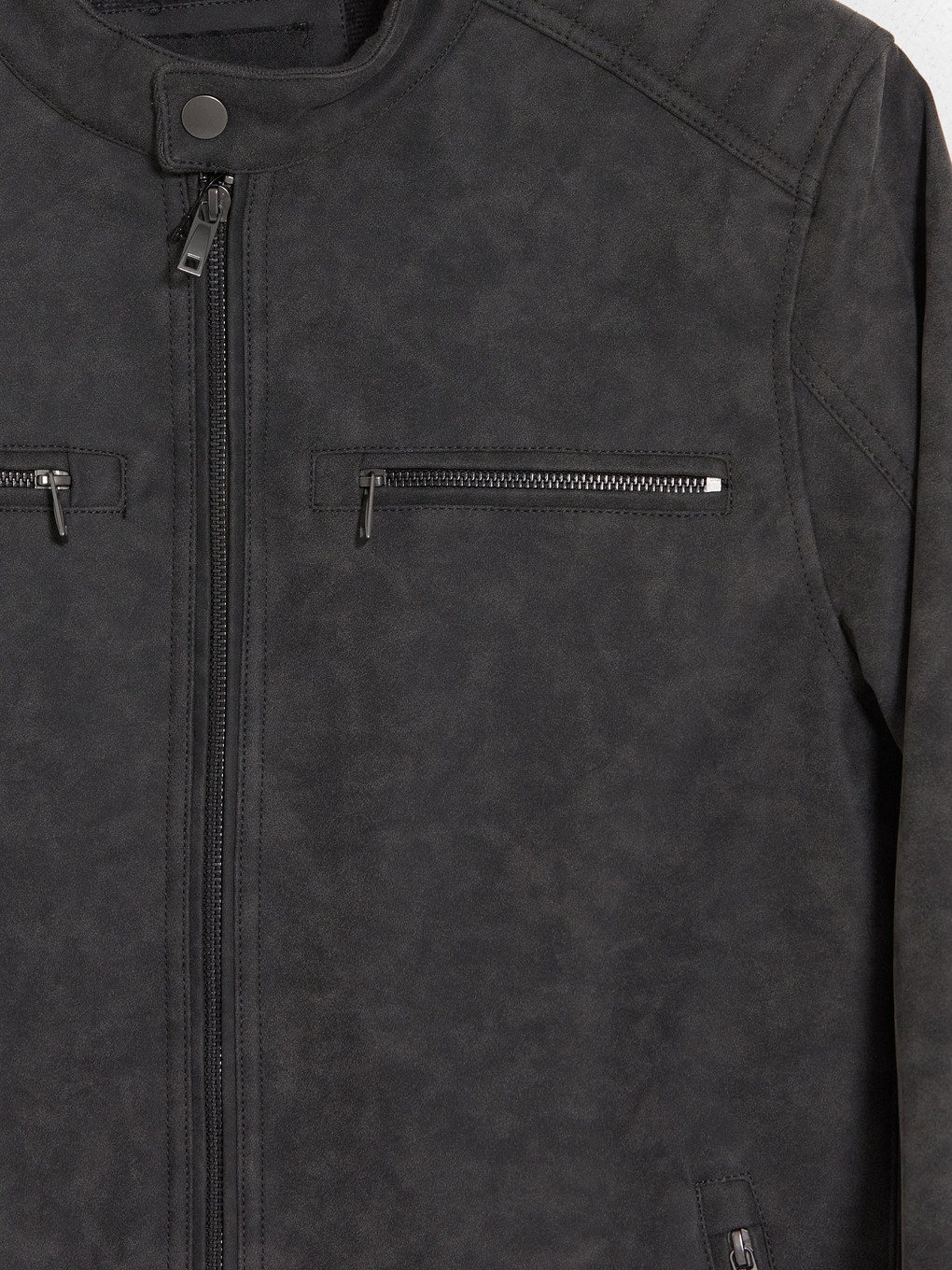 Gri Regular Fit Dik Yaka Süet Mont-5