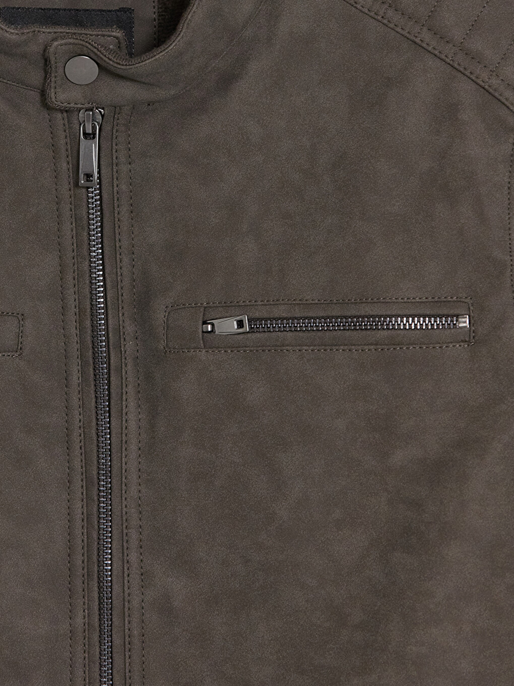Bej Regular Fit Dik Yaka Süet Mont-2