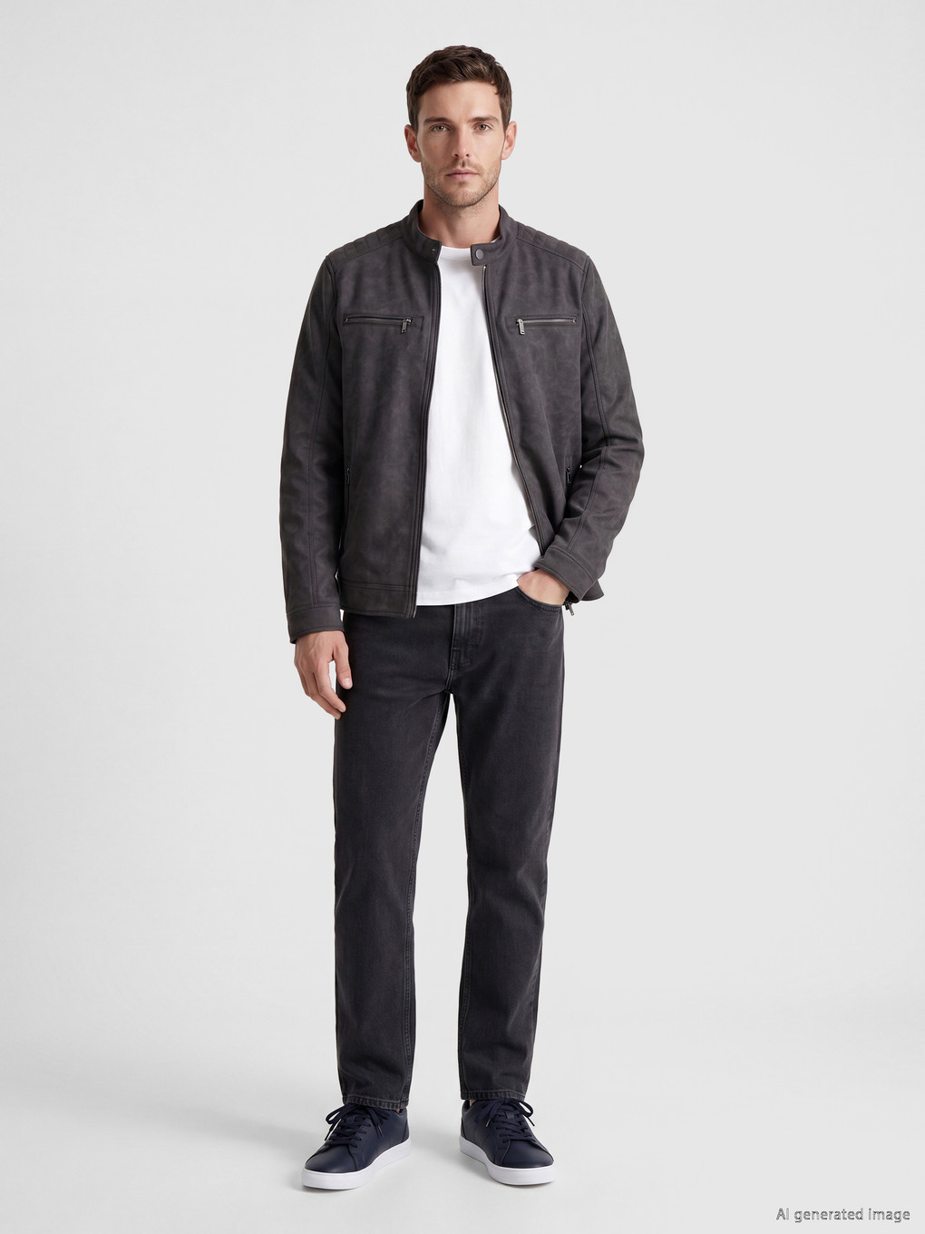 Gri Regular Fit Dik Yaka Süet Mont-1