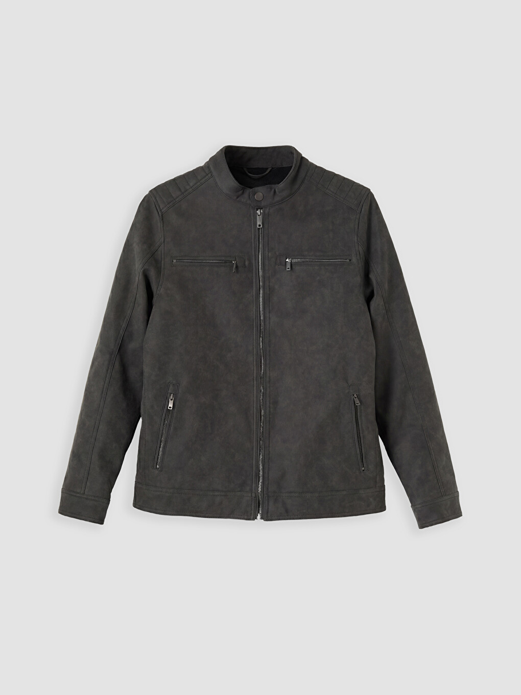 Regular Fit Mock Neck Men's Suede Coat-4