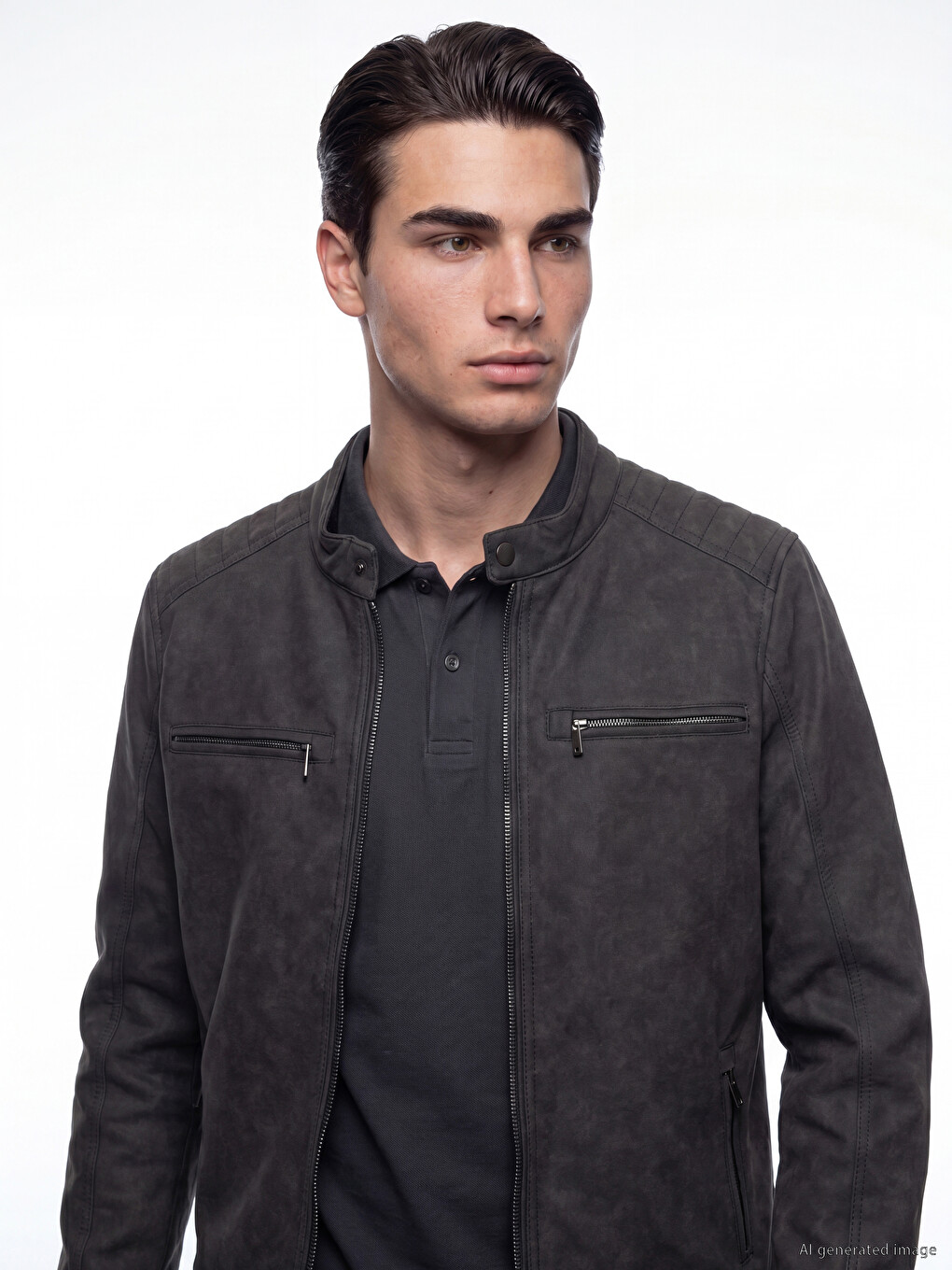 Regular Fit Mock Neck Men's Suede Coat