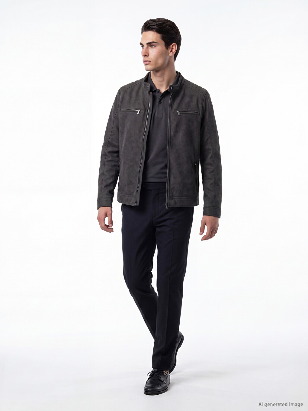 Regular Fit Mock Neck Men's Suede Coat-1