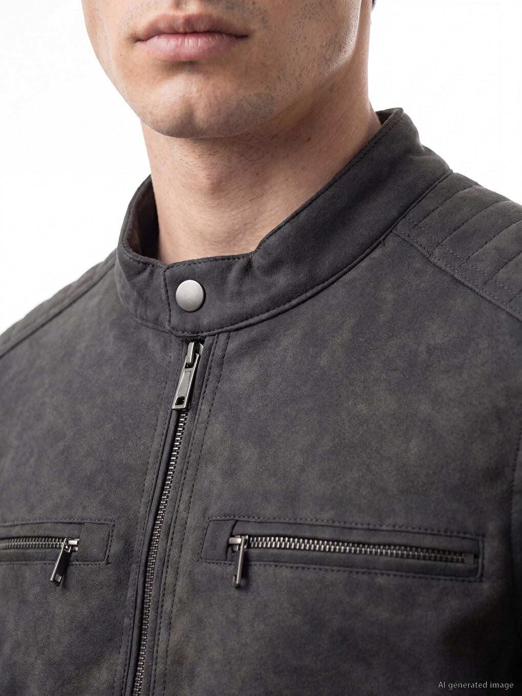 Regular Fit Mock Neck Men's Suede Coat-2