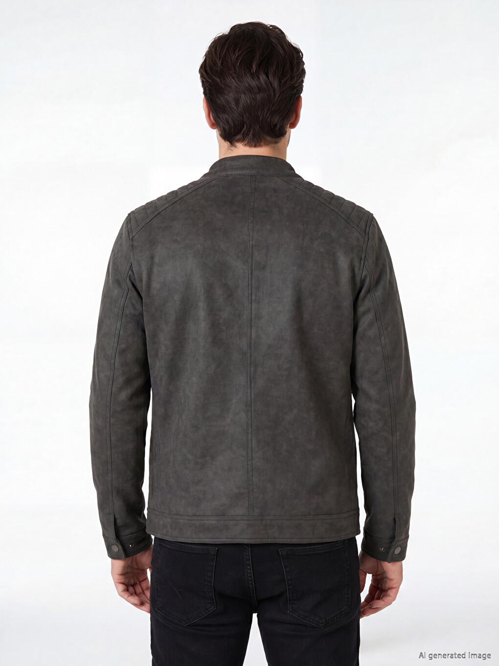 Regular Fit Mock Neck Men's Suede Coat-3