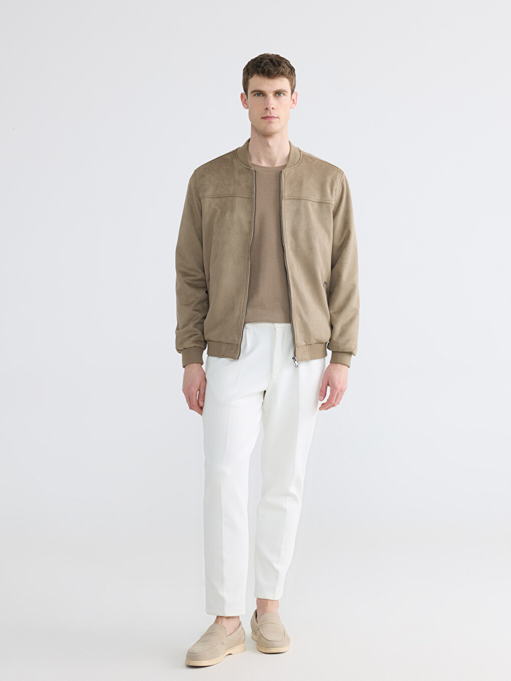 Man Beige Faux Leather Coat-1