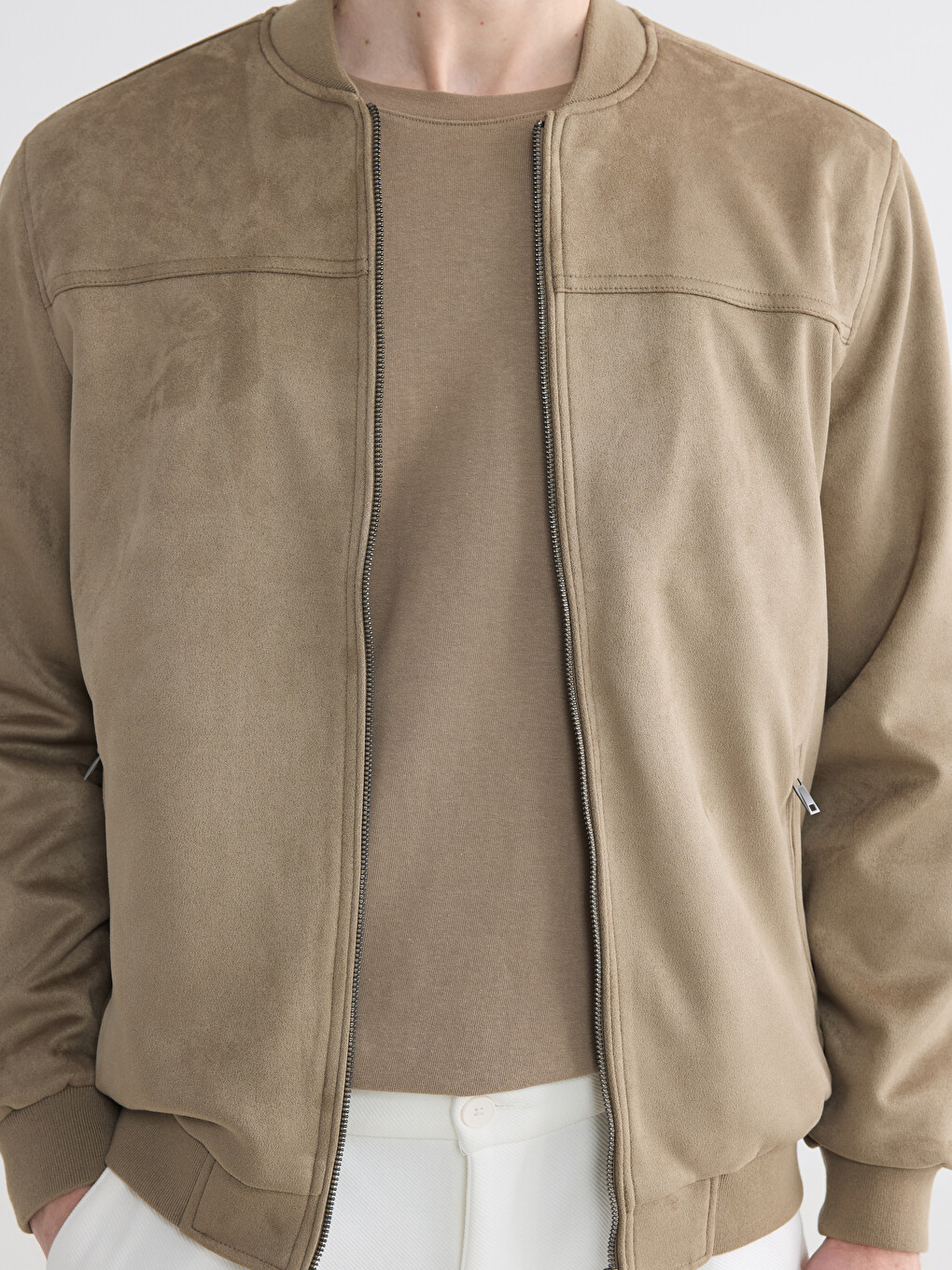 Man Beige Faux Leather Coat-3