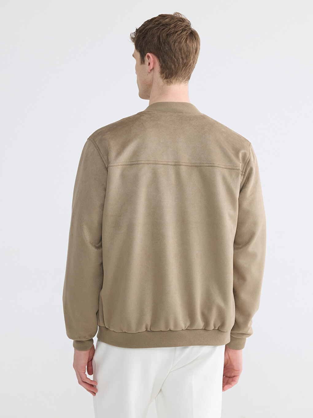 Man Beige Faux Leather Coat-4
