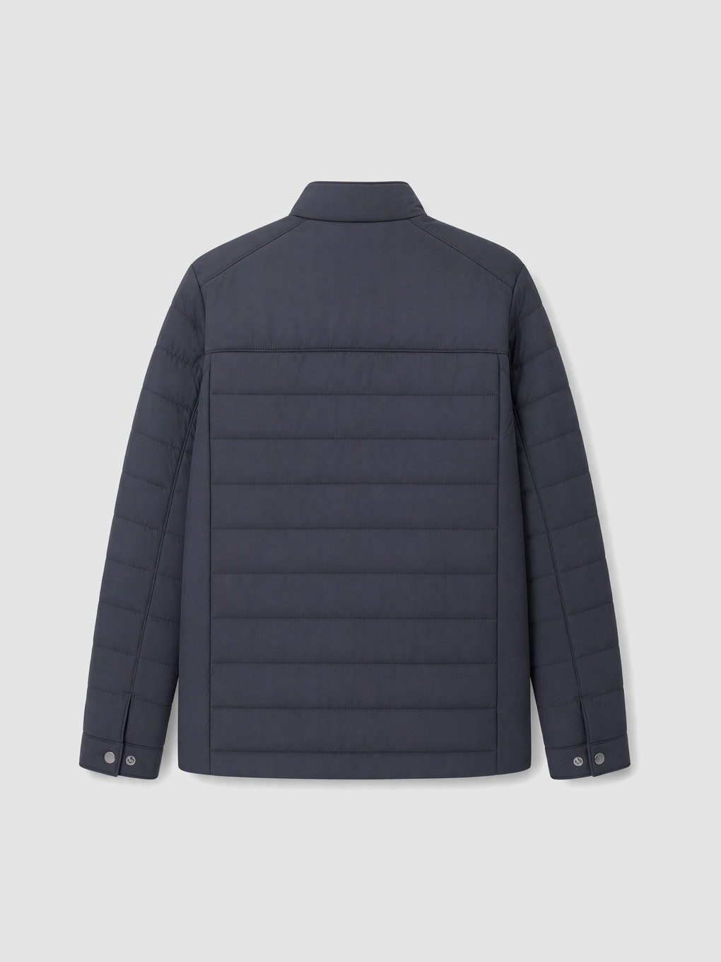 Lacivert Regular Fit Dik Yaka Deri Görünümlü Mont-3