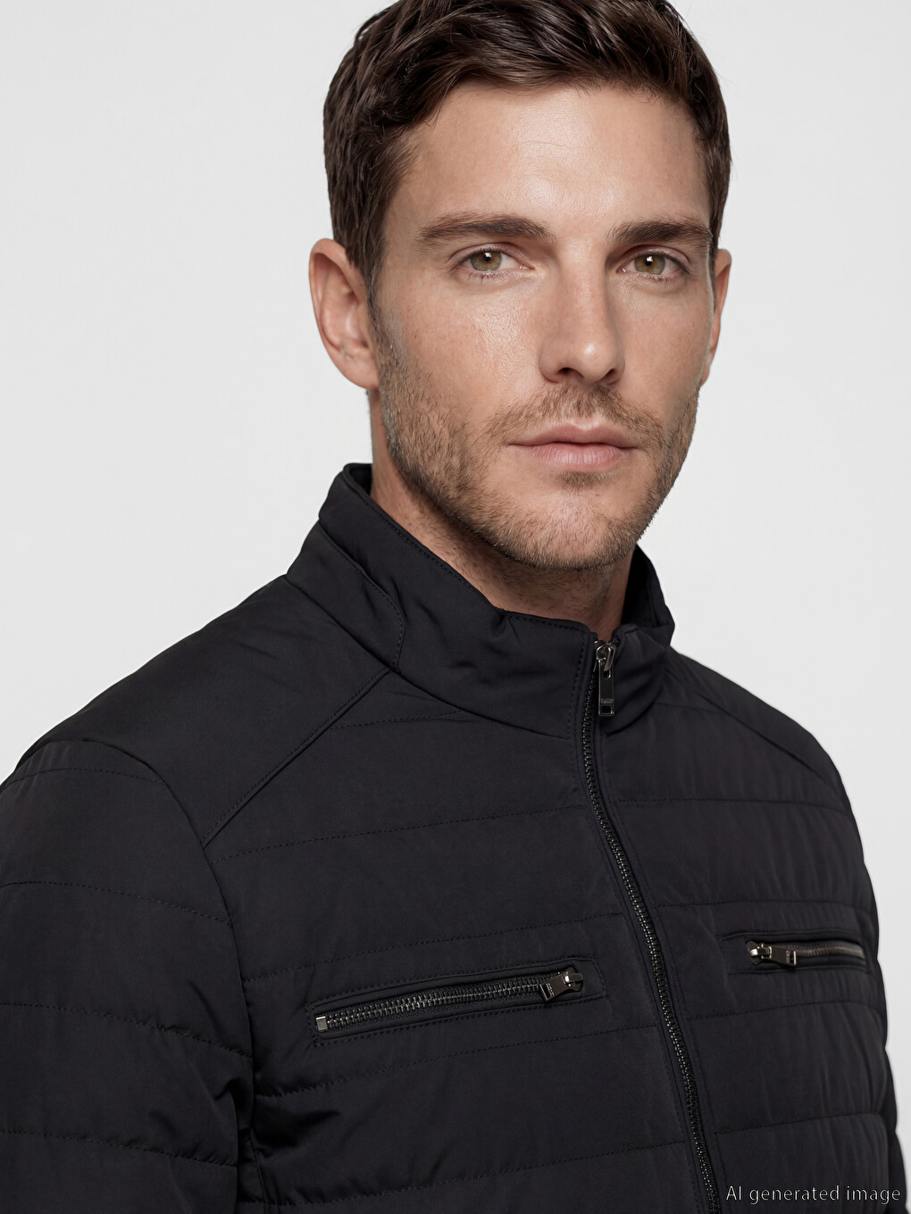 Regular Fit Mock Neck Men's Faux Leather Coat-2