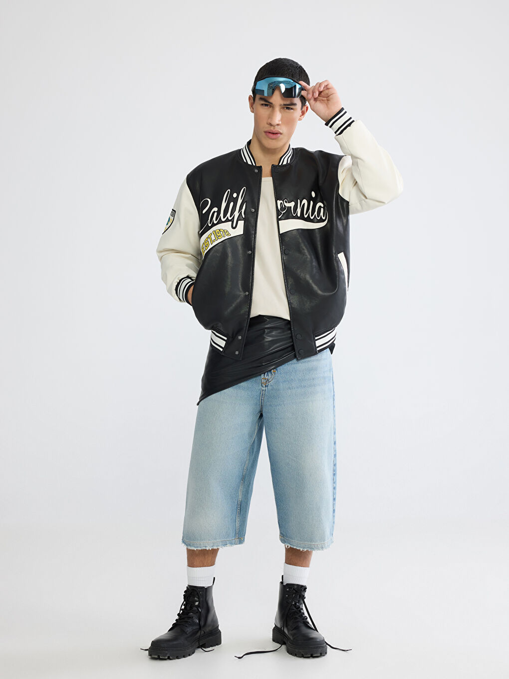 California Nakışlı Erkek Deri Görünümlü Mont-1