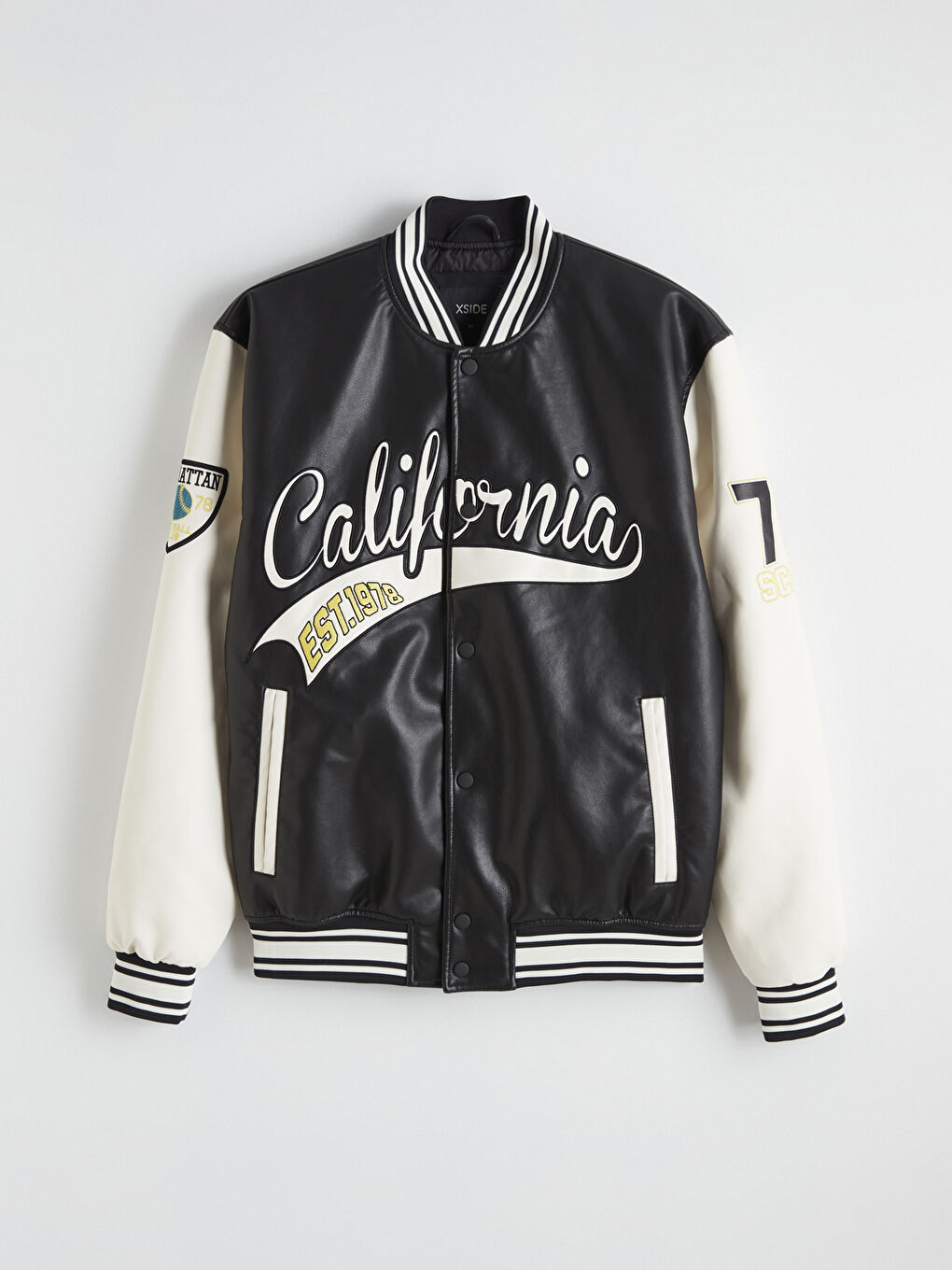 California Nakışlı Erkek Deri Görünümlü Mont-4