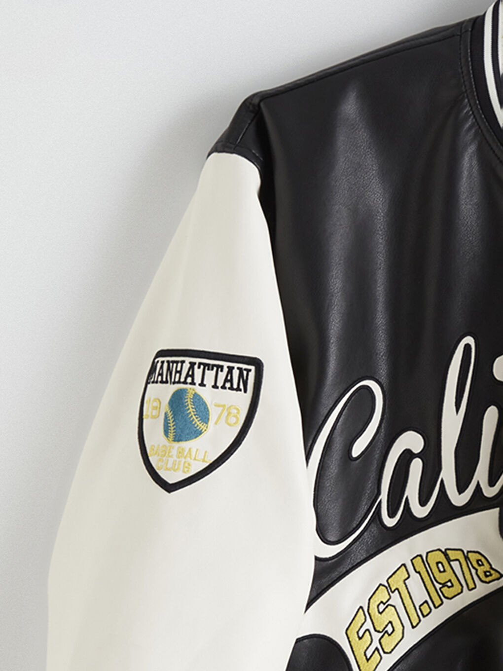 California Nakışlı Erkek Deri Görünümlü Mont-7