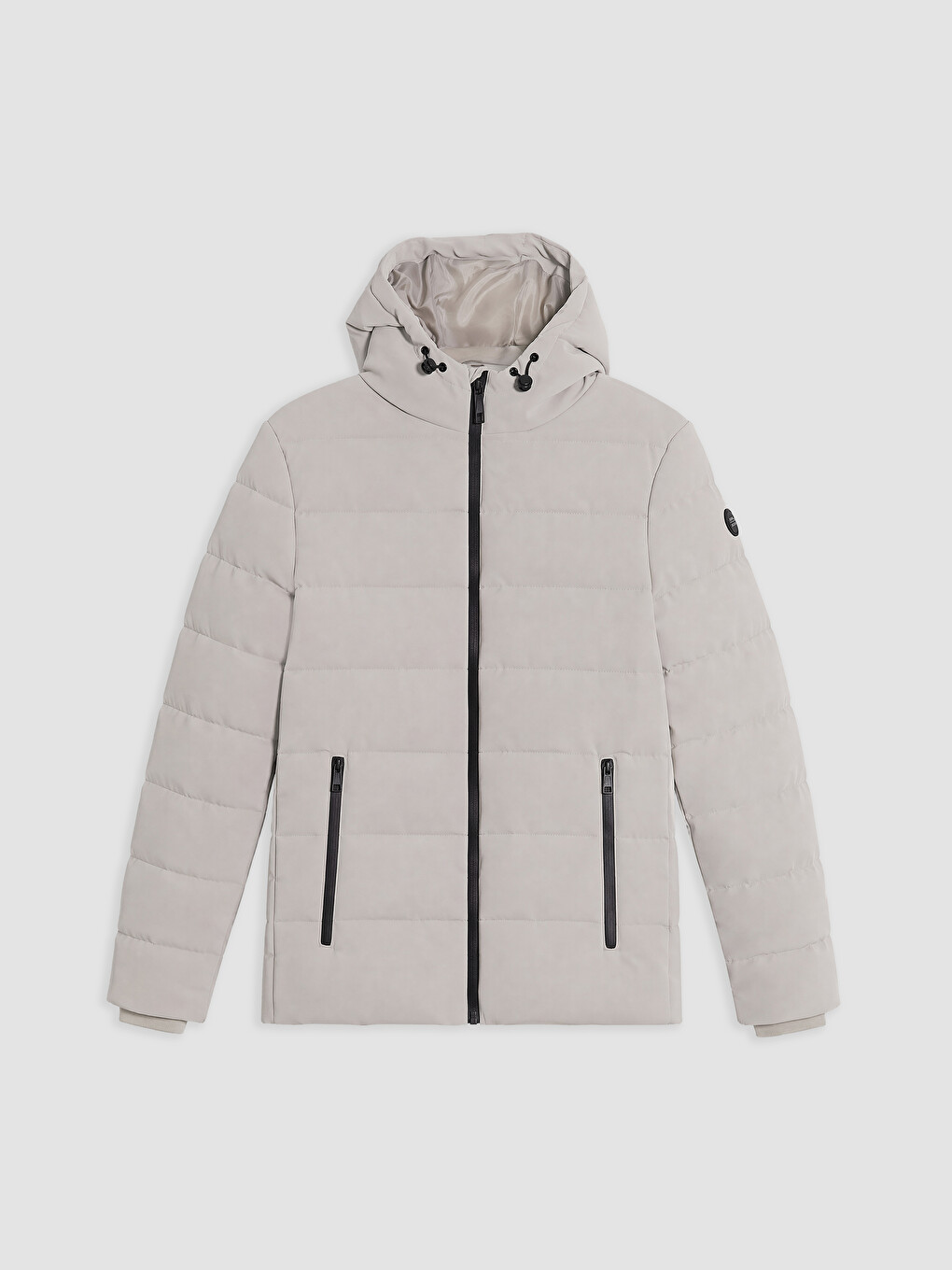 Bej Regular Fit Kapüşonlu Erkek Şişme Mont-3