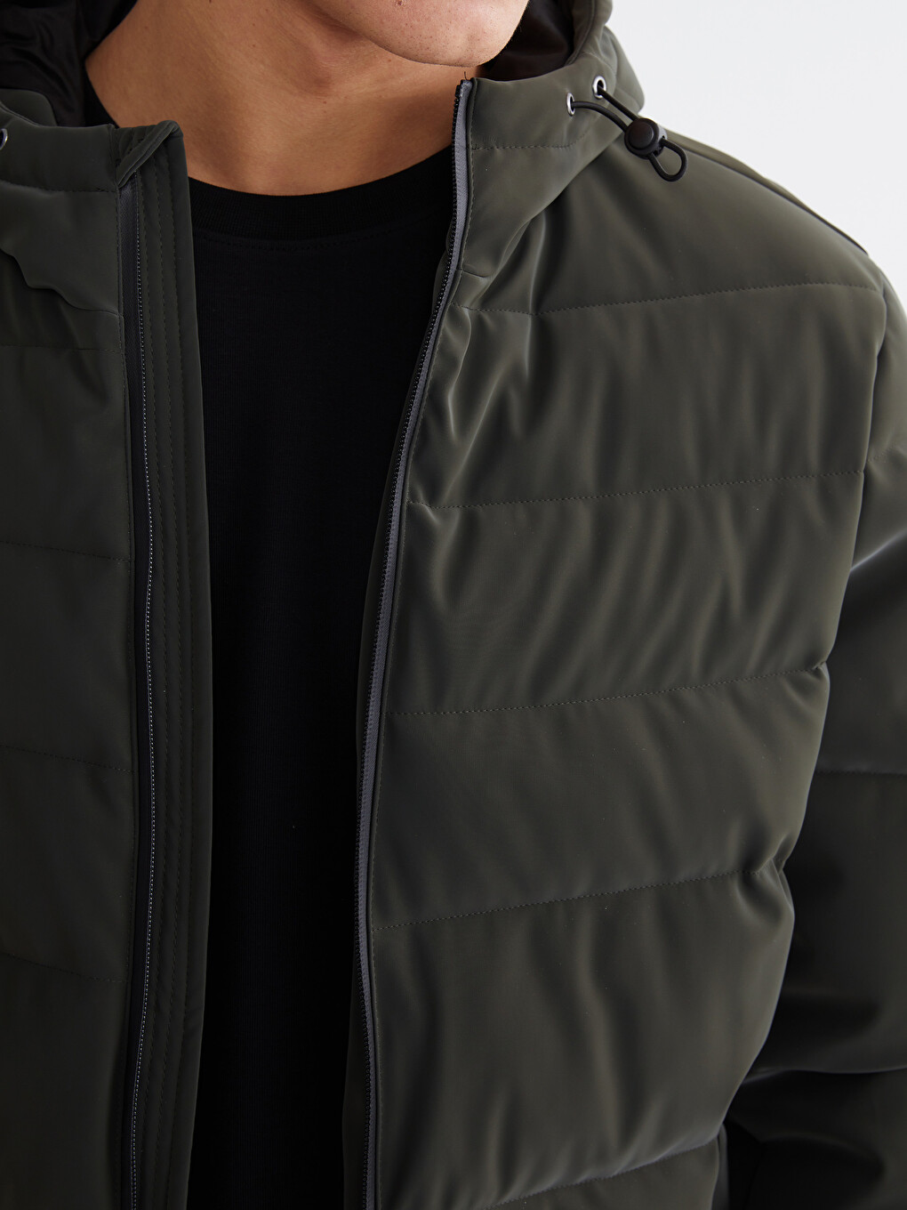 Haki Regular Fit Kapüşonlu Erkek Şişme Mont-2