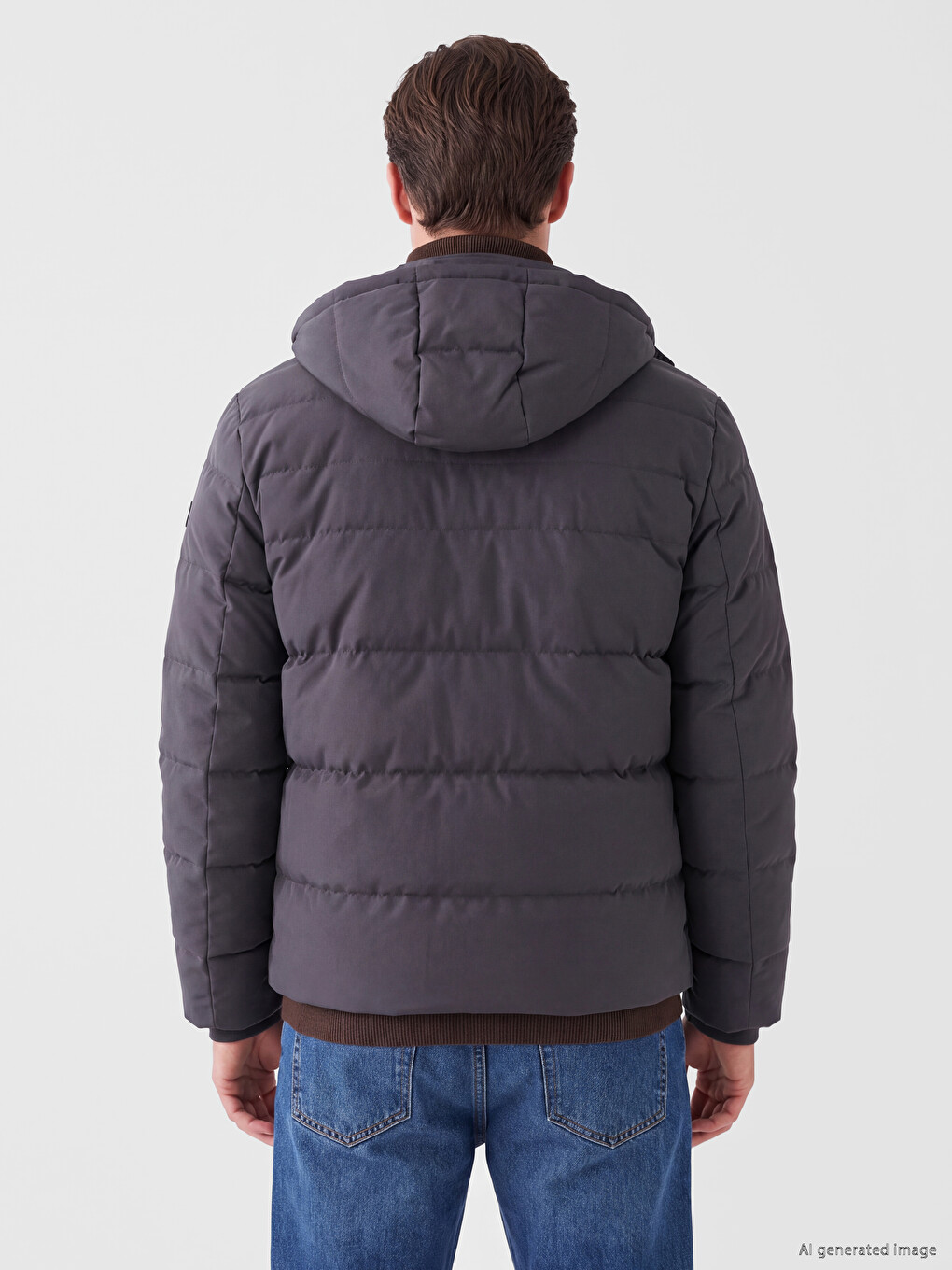Gri Regular Fit Kapüşonlu Erkek Şişme Mont-3