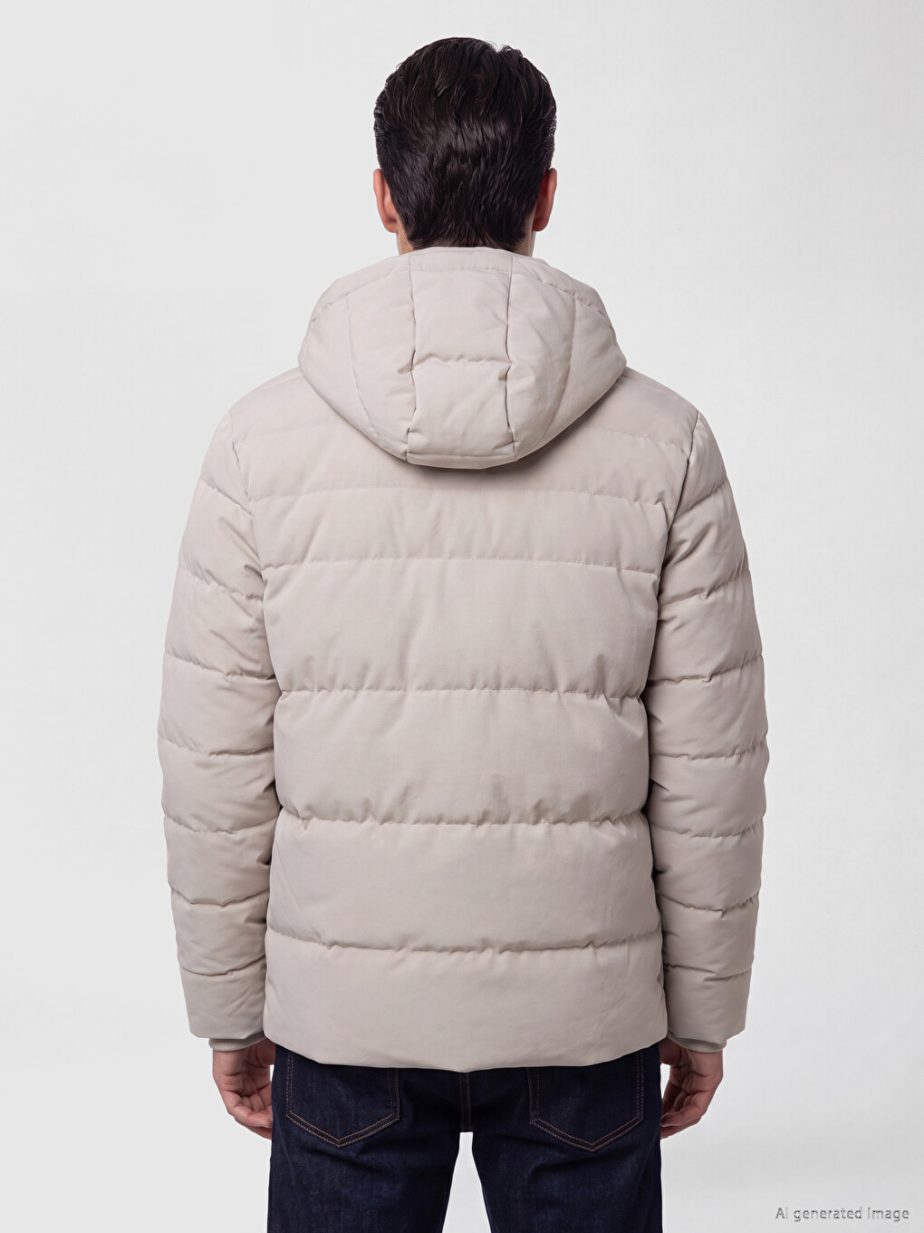 Bej Regular Fit Kapüşonlu Erkek Şişme Mont-2