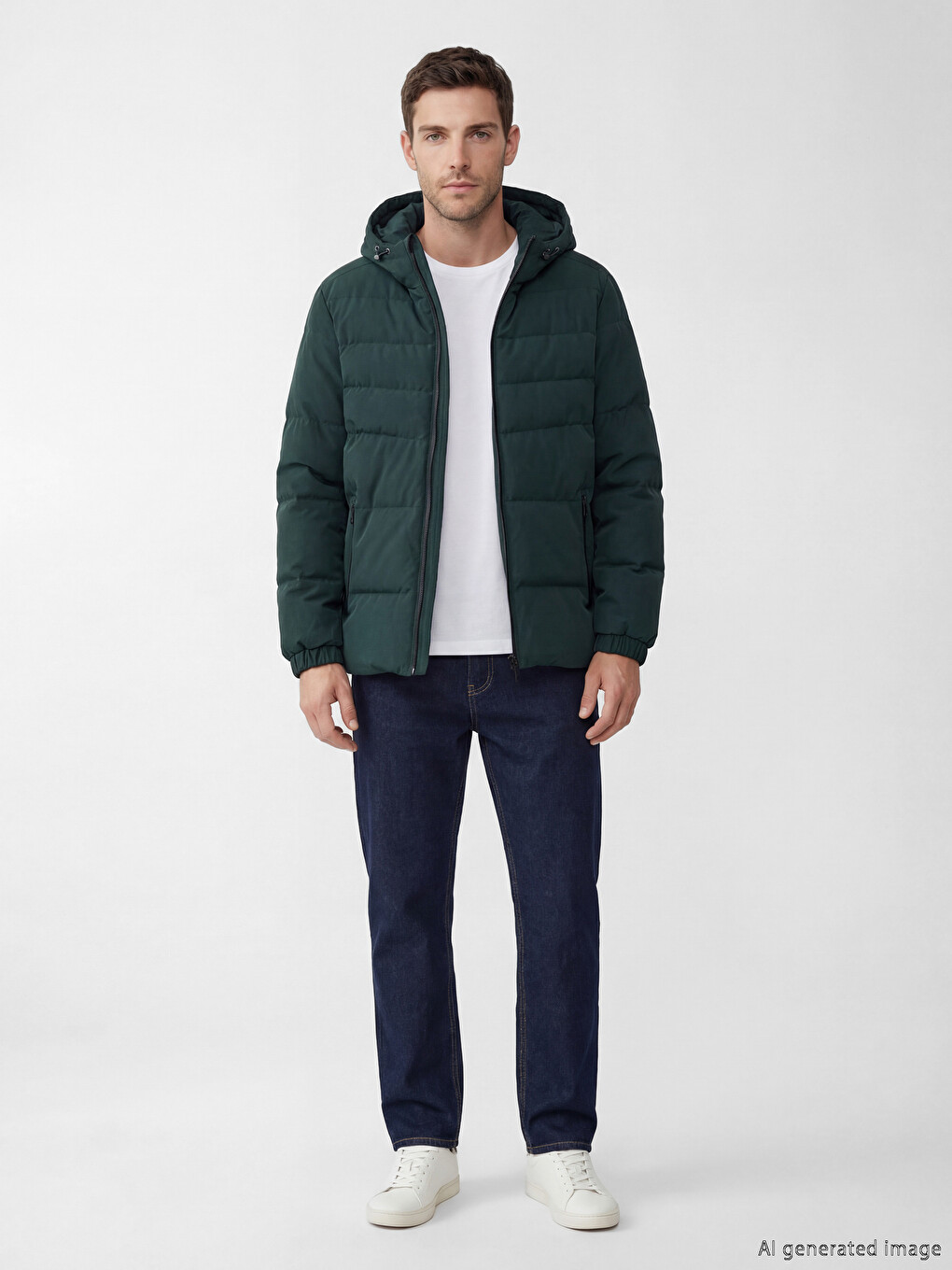 Yeşil Regular Fit Kapüşonlu Erkek Şişme Mont-1