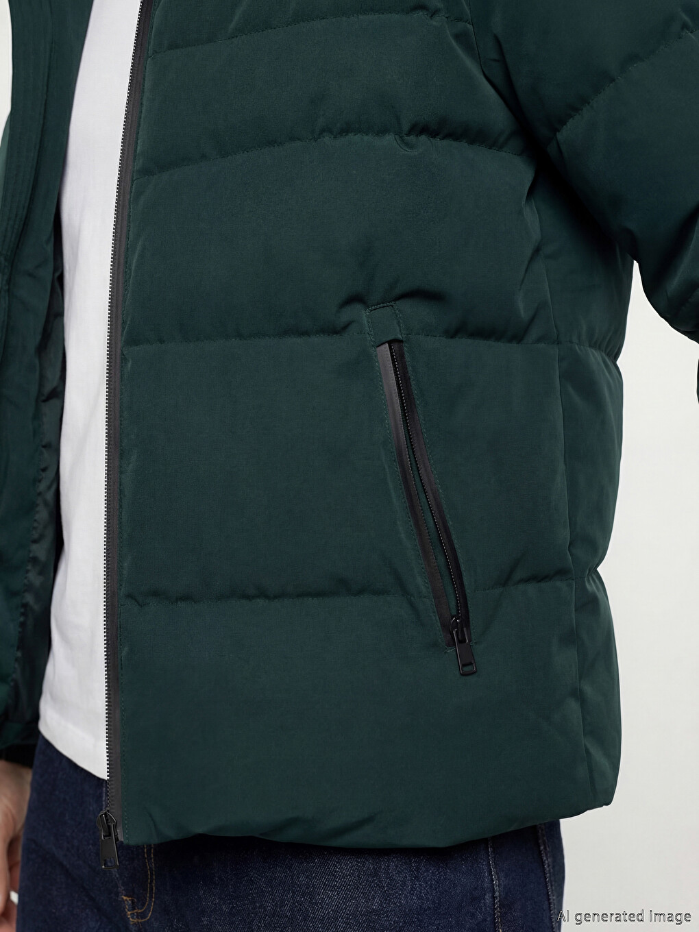 Yeşil Regular Fit Kapüşonlu Erkek Şişme Mont-2