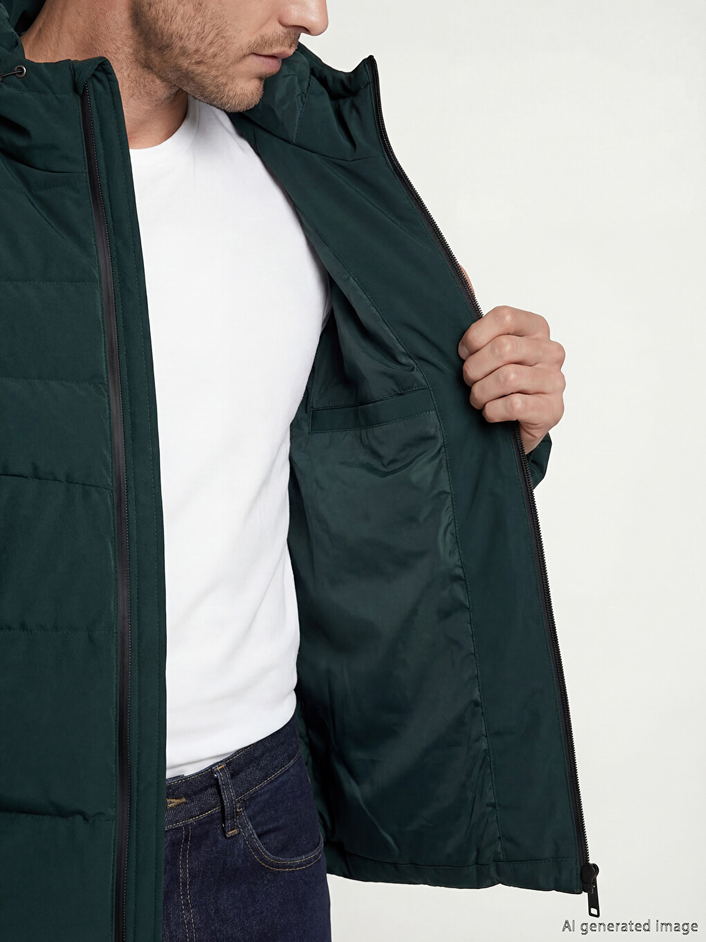 Yeşil Regular Fit Kapüşonlu Erkek Şişme Mont-3