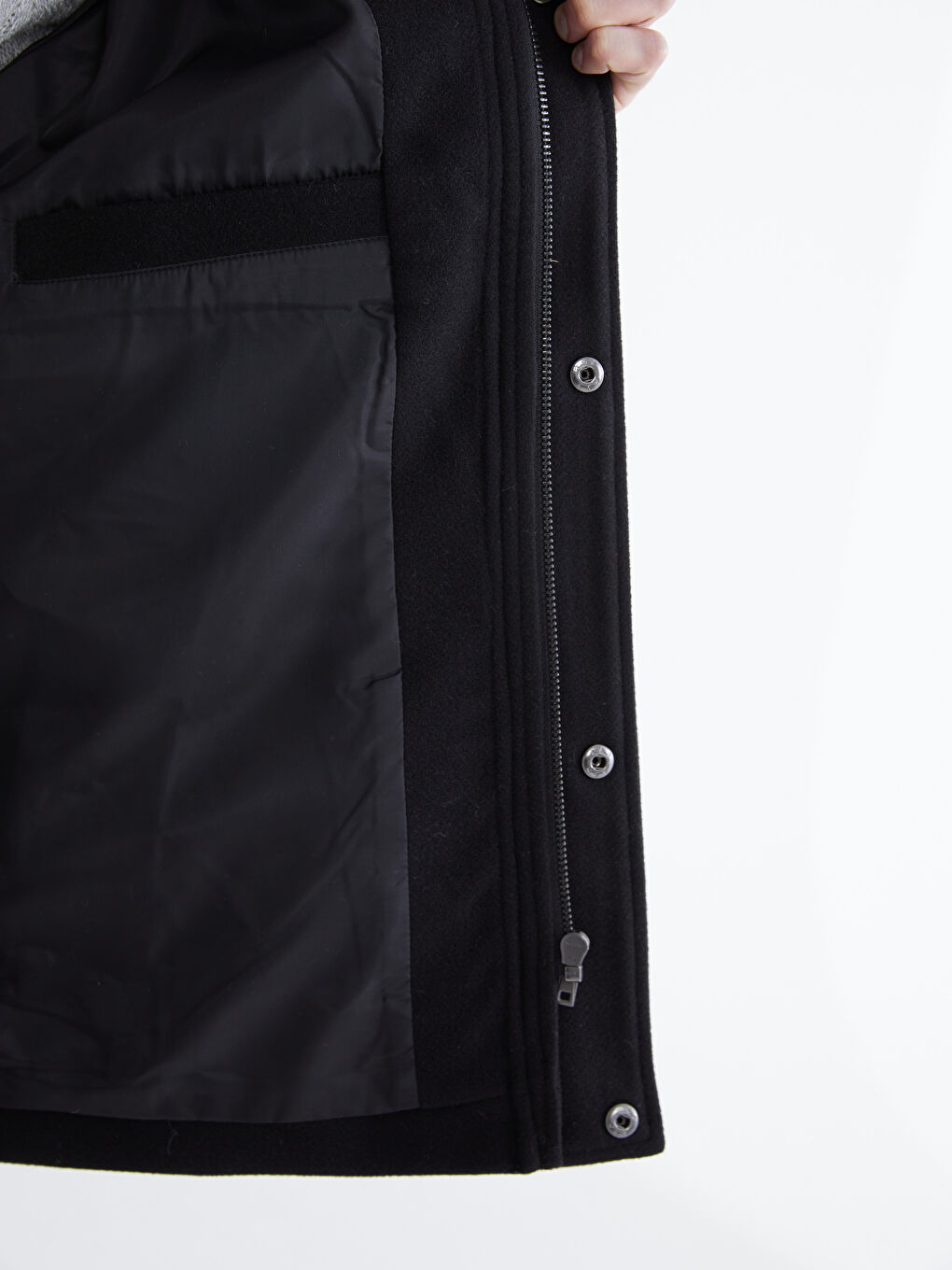 Siyah Standart Kalıp Gömlek Yaka Erkek Kaşe Mont-3