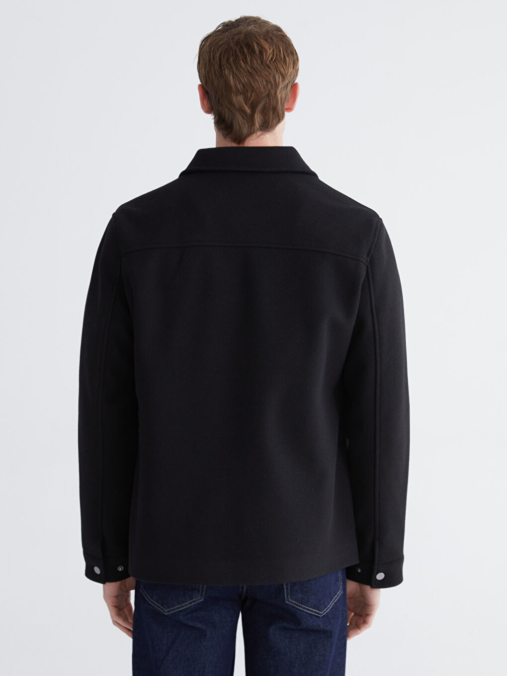 Siyah Standart Kalıp Gömlek Yaka Erkek Kaşe Mont-4