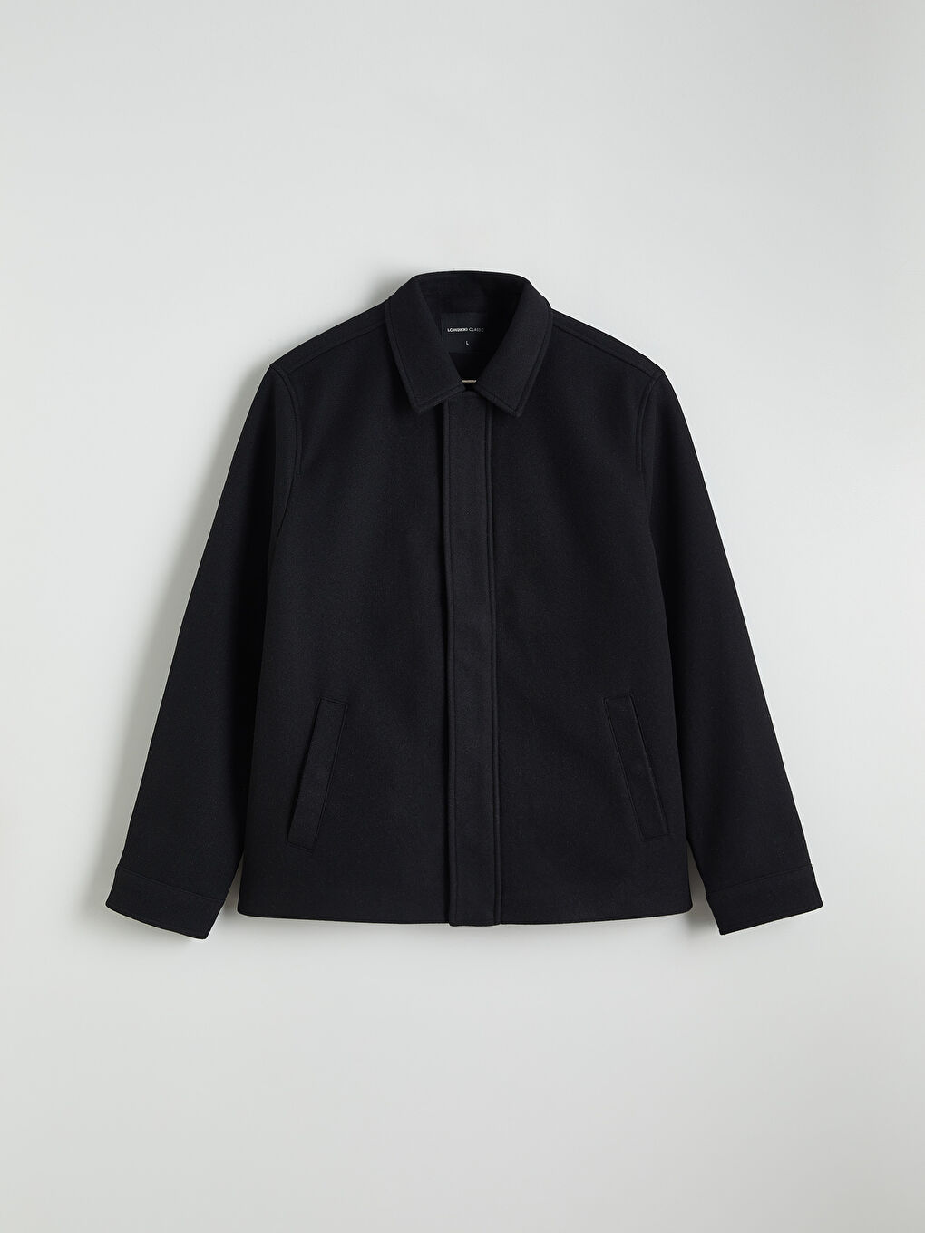 Siyah Standart Kalıp Gömlek Yaka Erkek Kaşe Mont-5