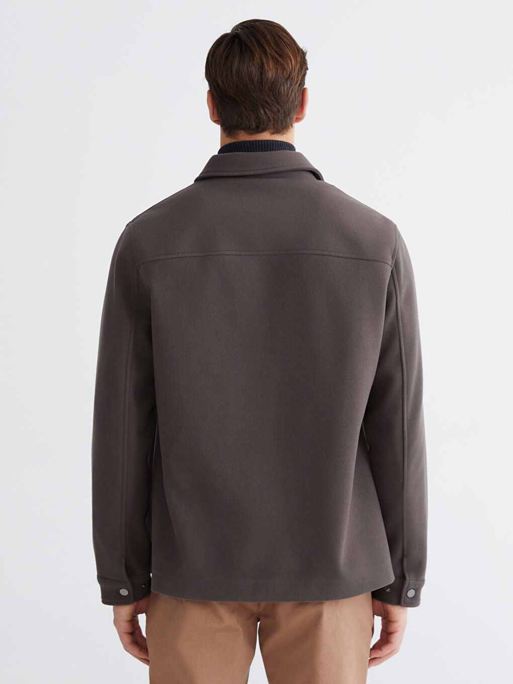 Haki Standart Kalıp Gömlek Yaka Erkek Kaşe Mont-4