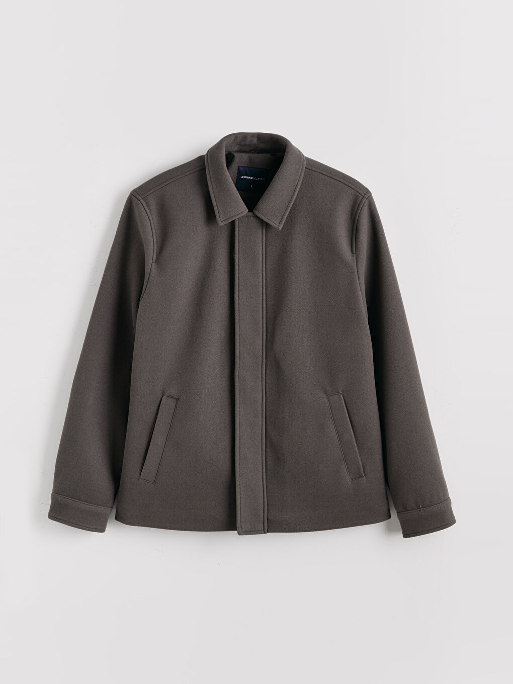 Haki Standart Kalıp Gömlek Yaka Erkek Kaşe Mont-5