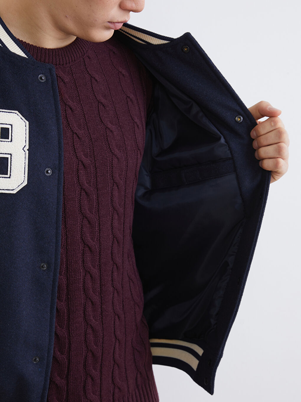 Lacivert Standart Kalıp Erkek Kaşe Kolej Ceket-3