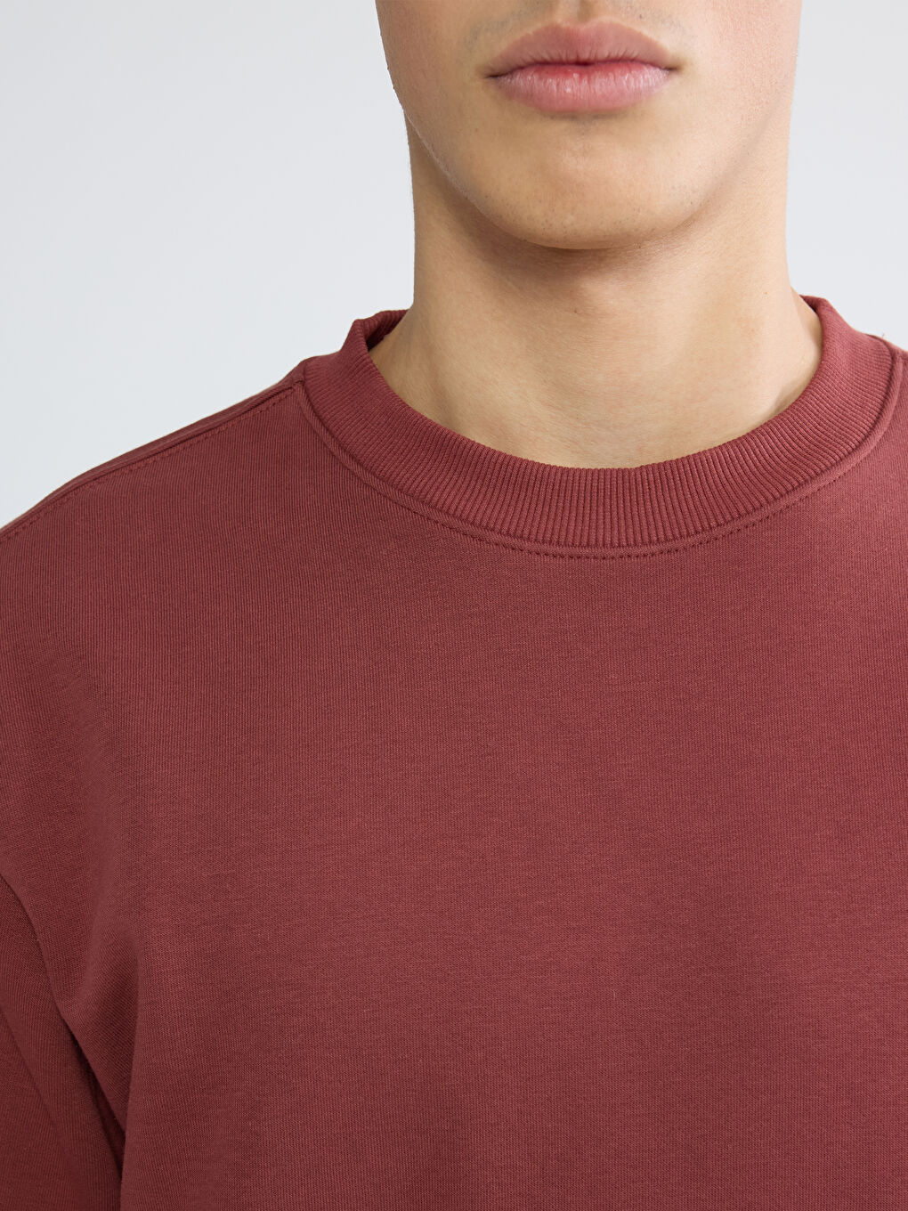 Kahverengi Bisiklet Yaka Erkek Kalın Sweatshirt-2