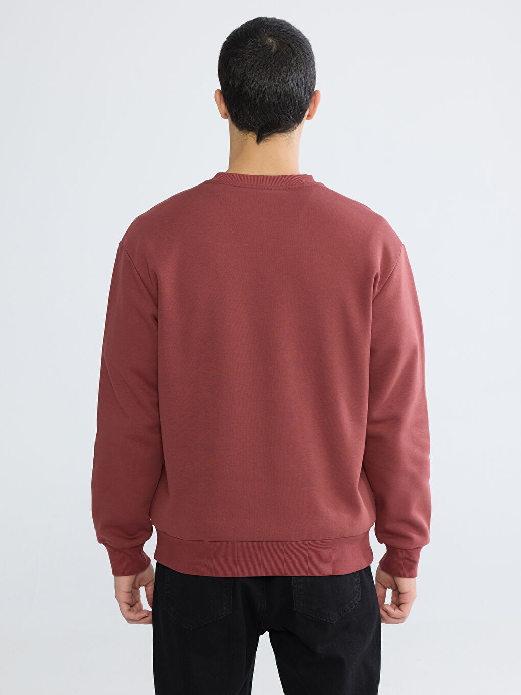 Kahverengi Bisiklet Yaka Erkek Kalın Sweatshirt-3