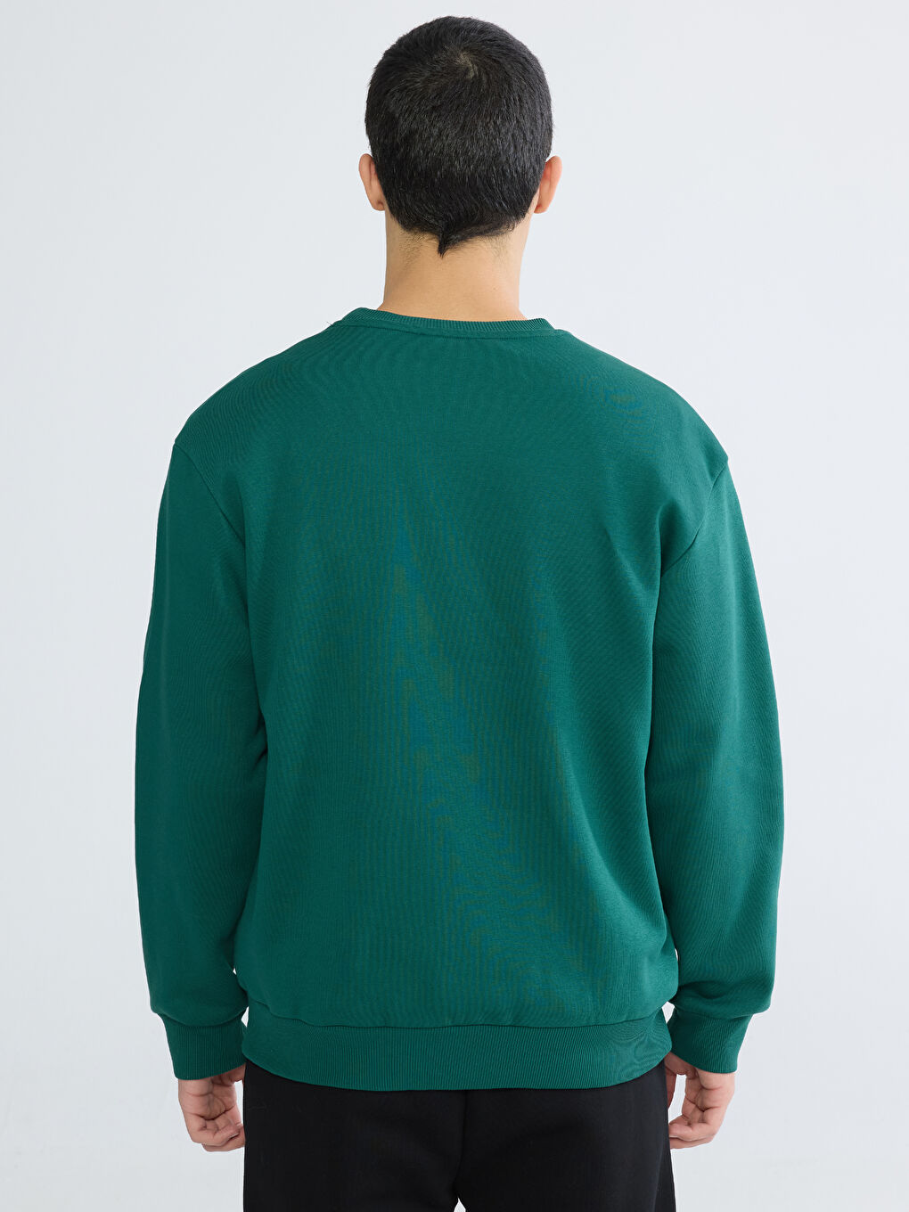 Yeşil Bisiklet Yaka Erkek Kalın Sweatshirt-3