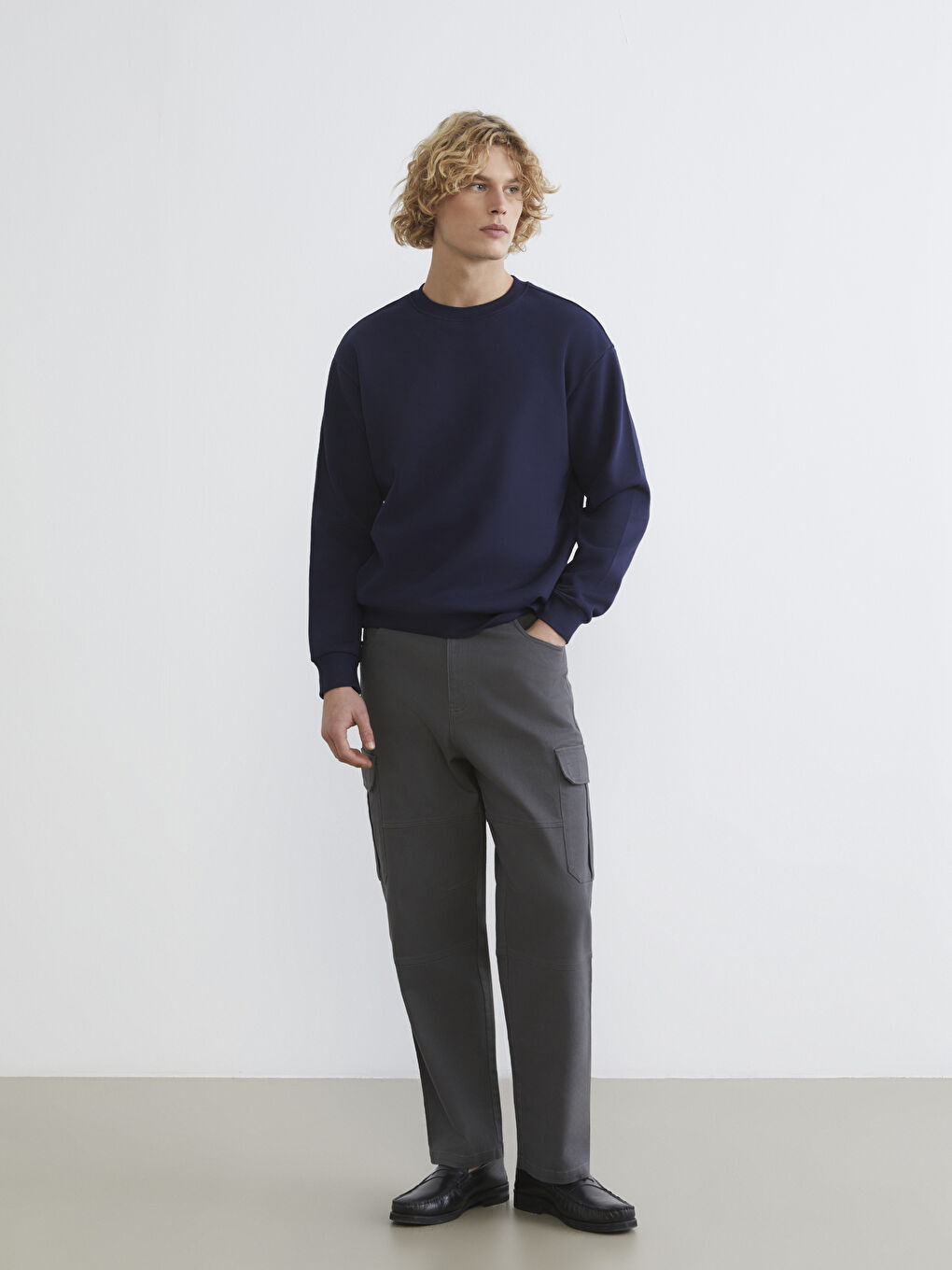 Lacivert Bisiklet Yaka Erkek Kalın Sweatshirt-1