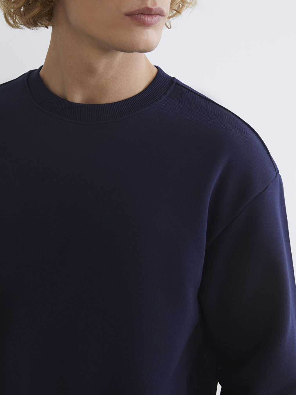 Lacivert Bisiklet Yaka Erkek Kalın Sweatshirt-2