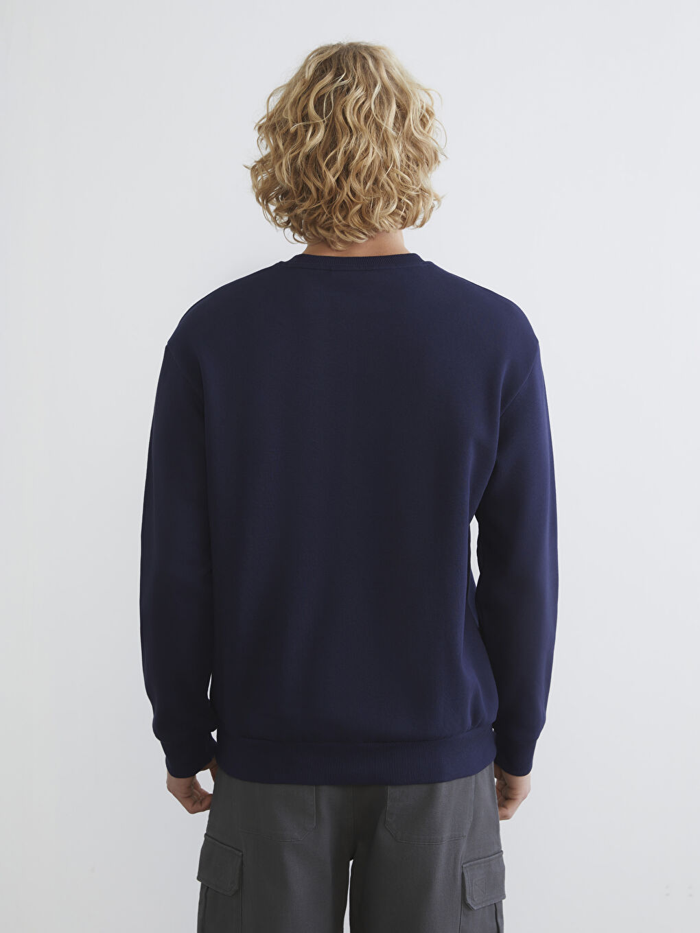 Lacivert Bisiklet Yaka Erkek Kalın Sweatshirt-3