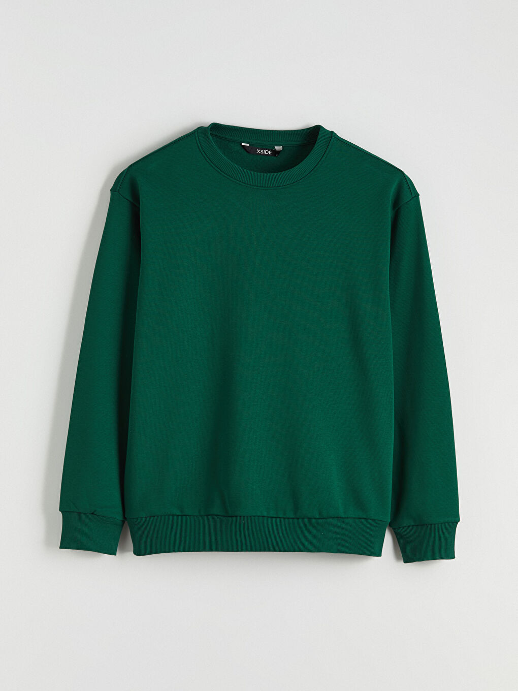 Yeşil Bisiklet Yaka Erkek Kalın Sweatshirt-4