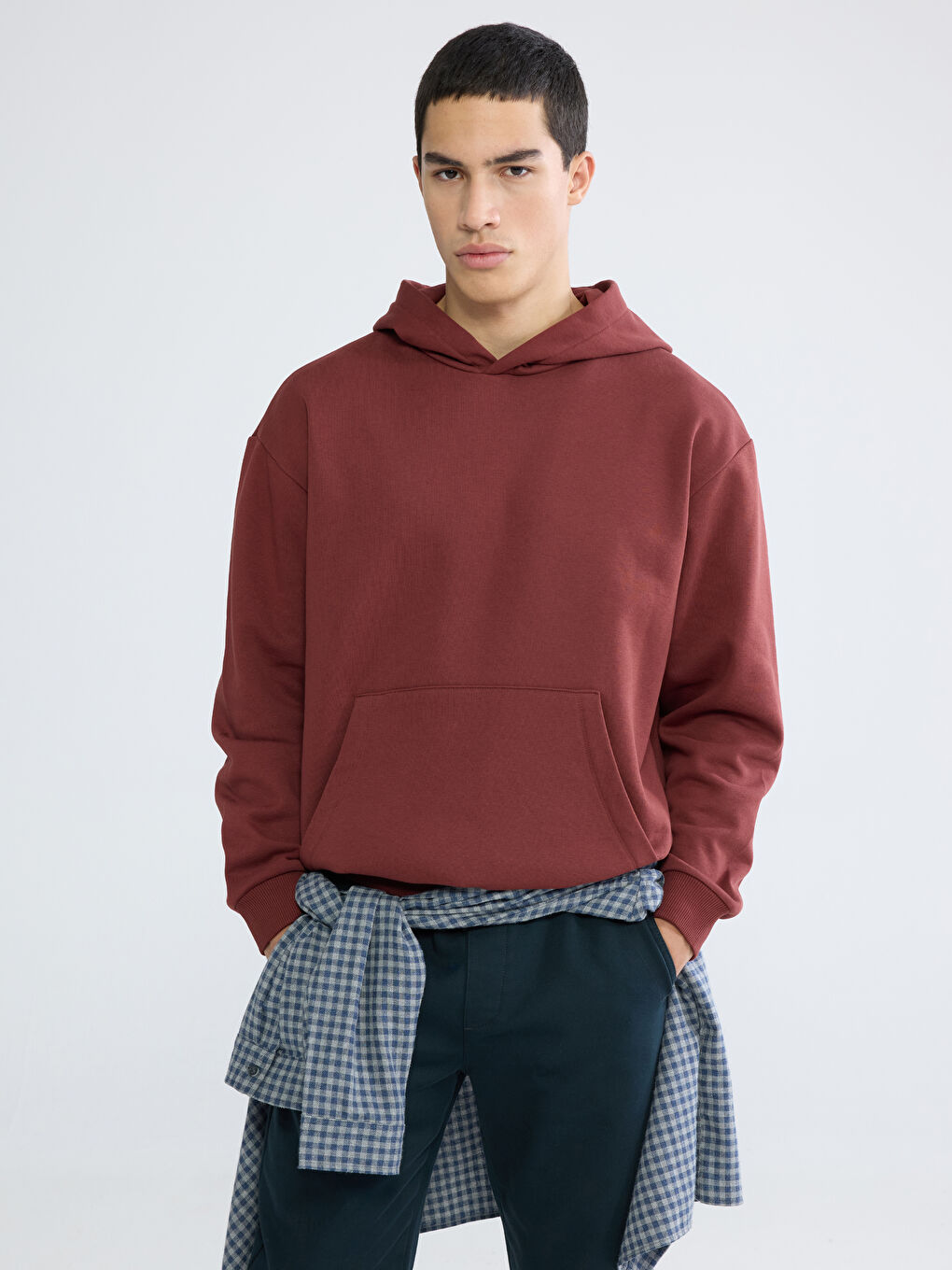 Kahverengi Kanguru Cepli Erkek Kalın Hoodie