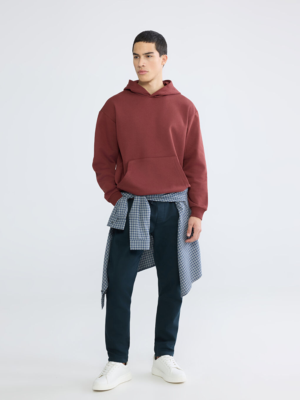 Kahverengi Kanguru Cepli Erkek Kalın Hoodie-1