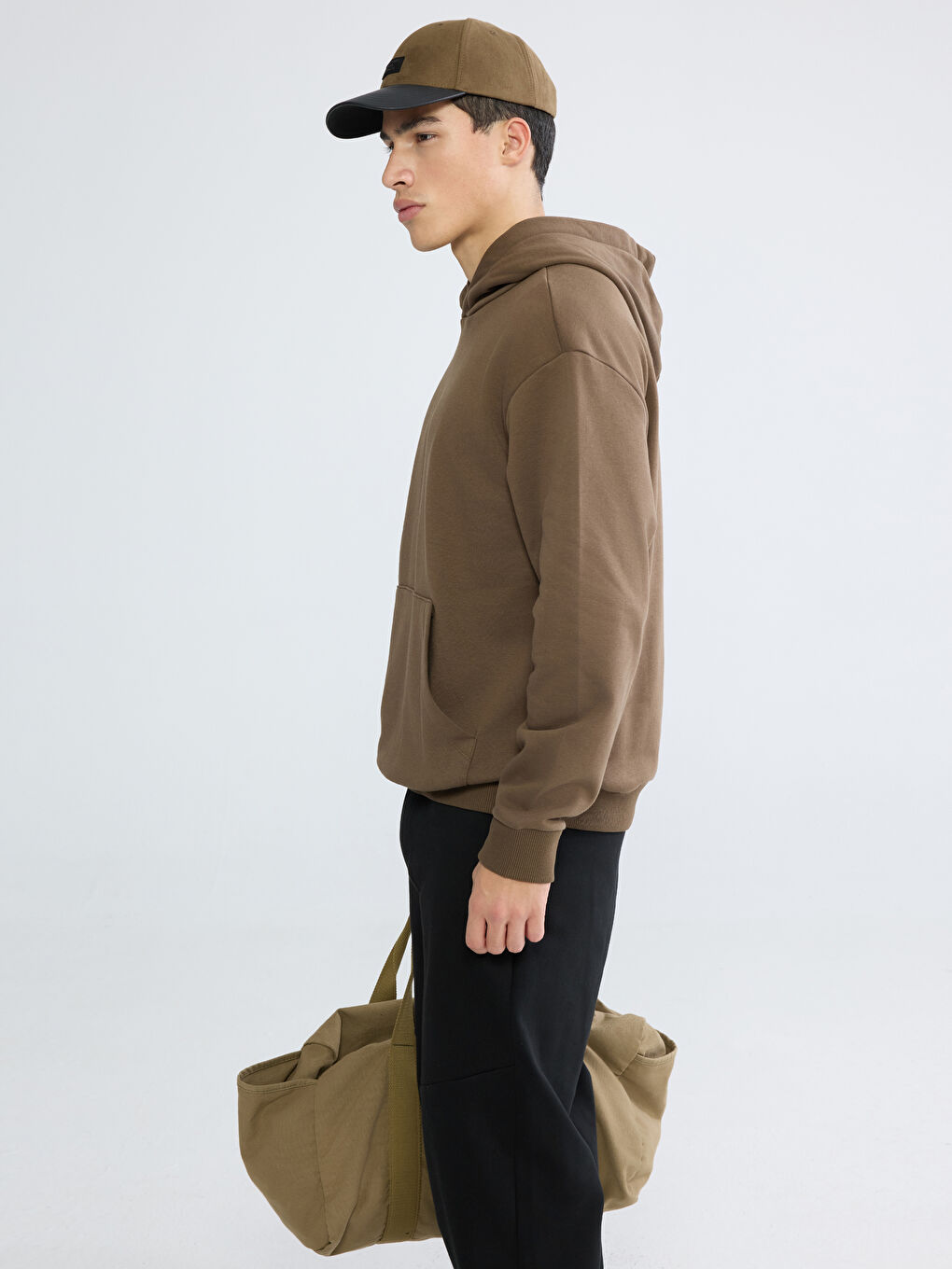 Kahverengi Kanguru Cepli Erkek Kalın Hoodie