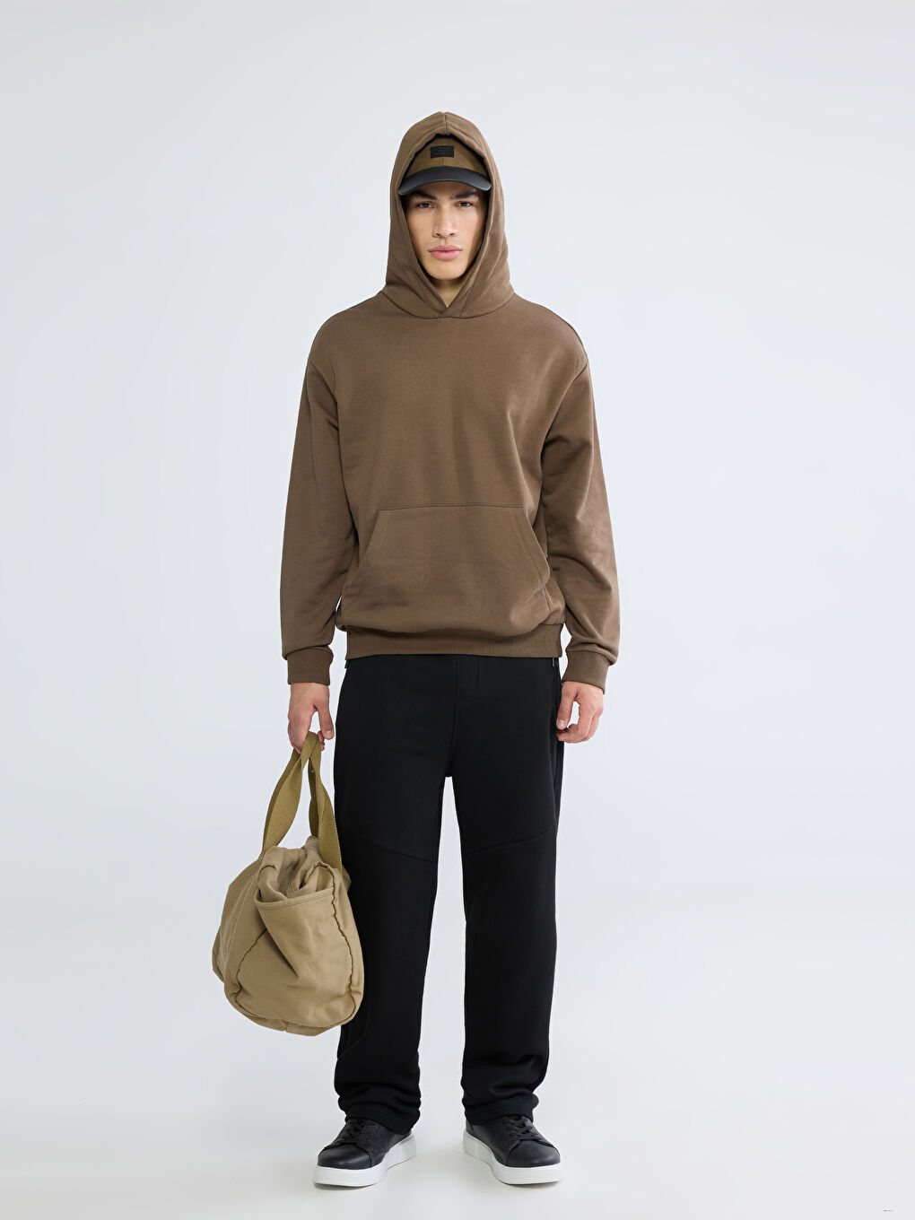 Kahverengi Kanguru Cepli Erkek Kalın Hoodie-2