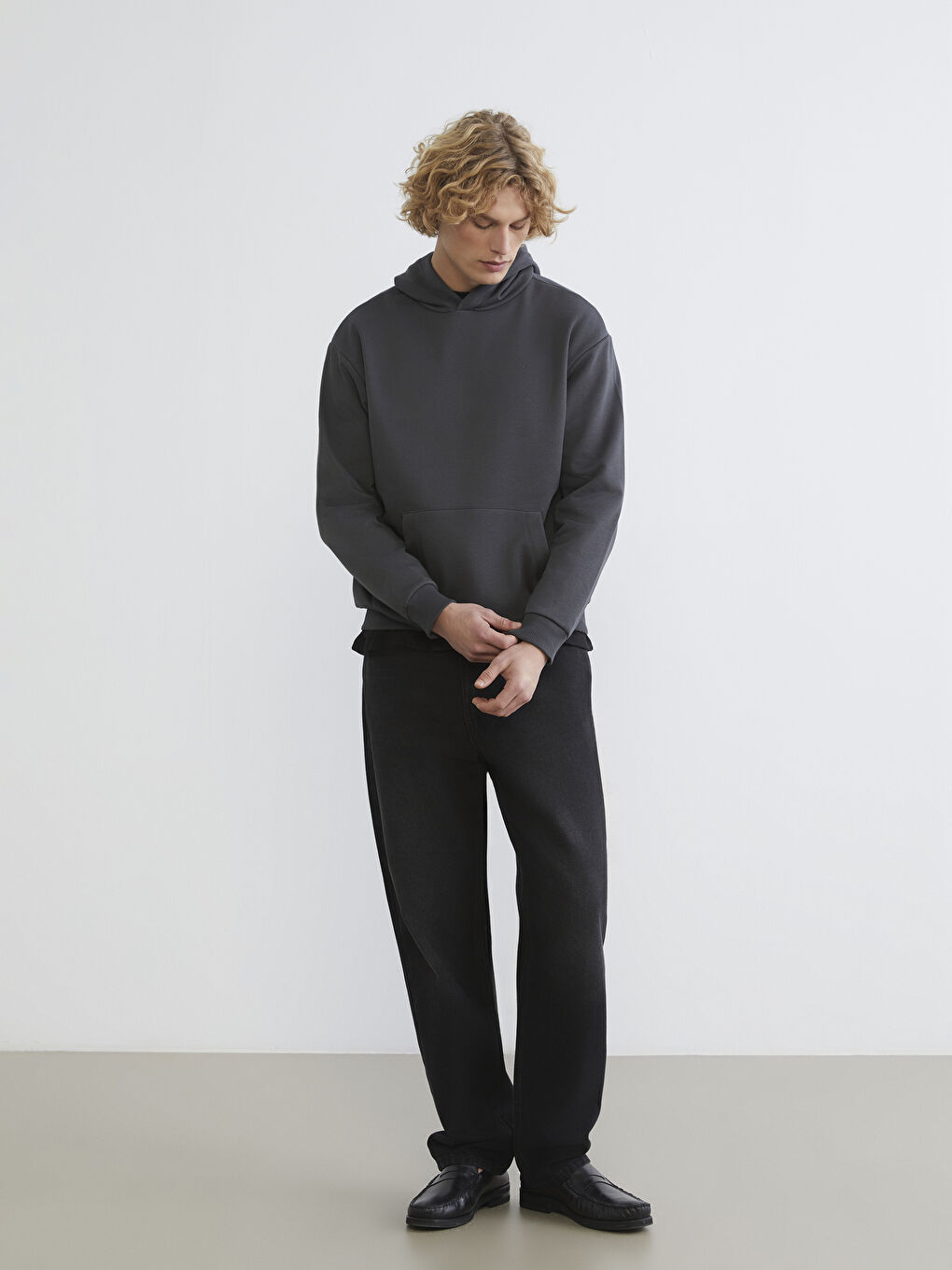 Antrasit Kanguru Cepli Erkek Kalın Hoodie-1