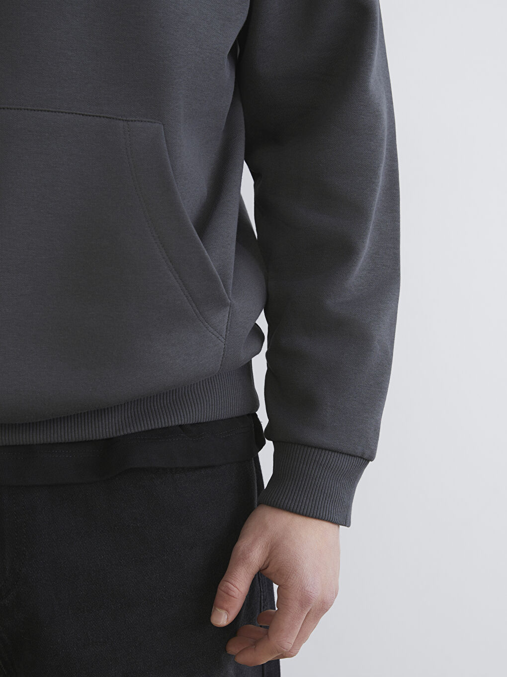 Antrasit Kanguru Cepli Erkek Kalın Hoodie-2