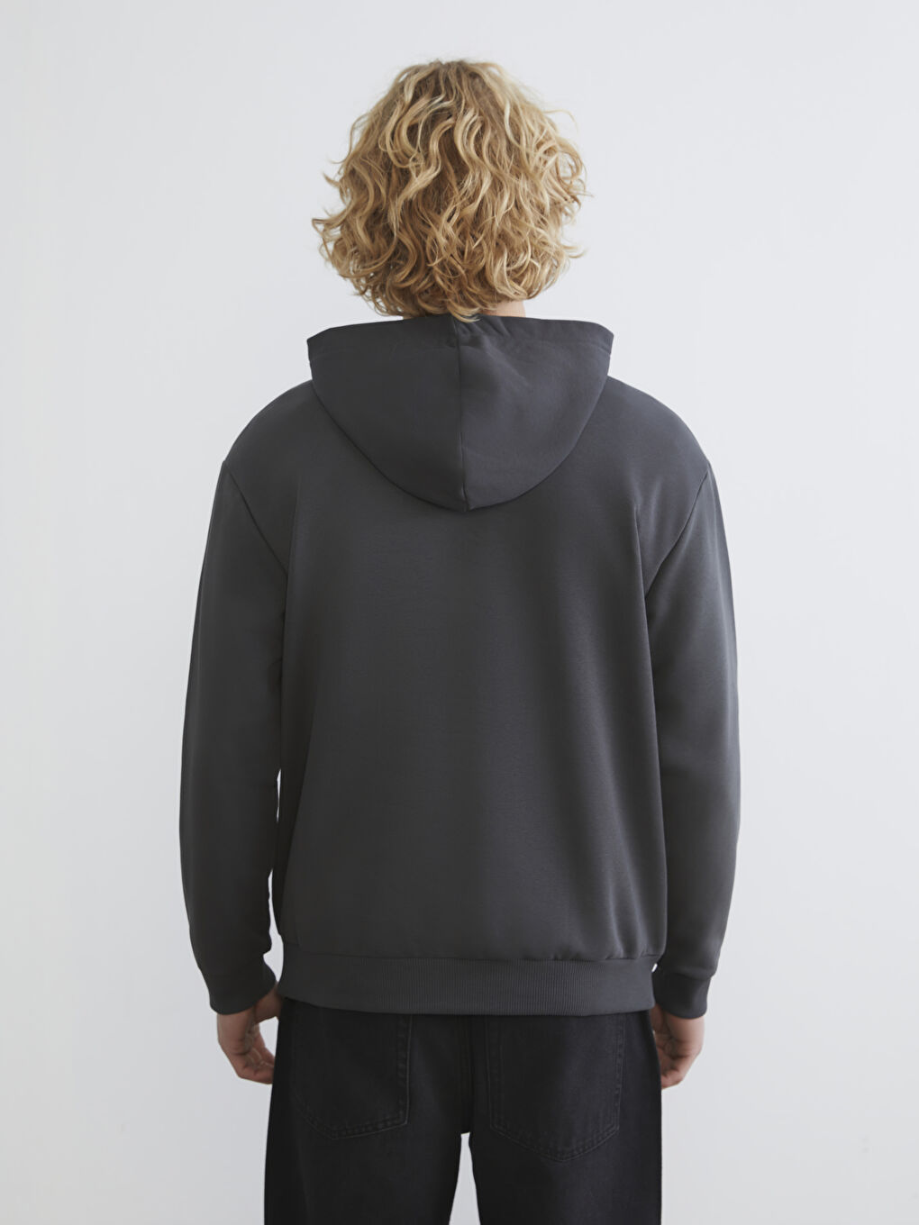 Antrasit Kanguru Cepli Erkek Kalın Hoodie-3