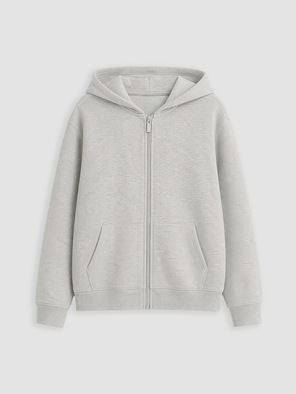 Gri Kapüşonlu Kalın Kız Çocuk Fermuarlı Sweatshirt